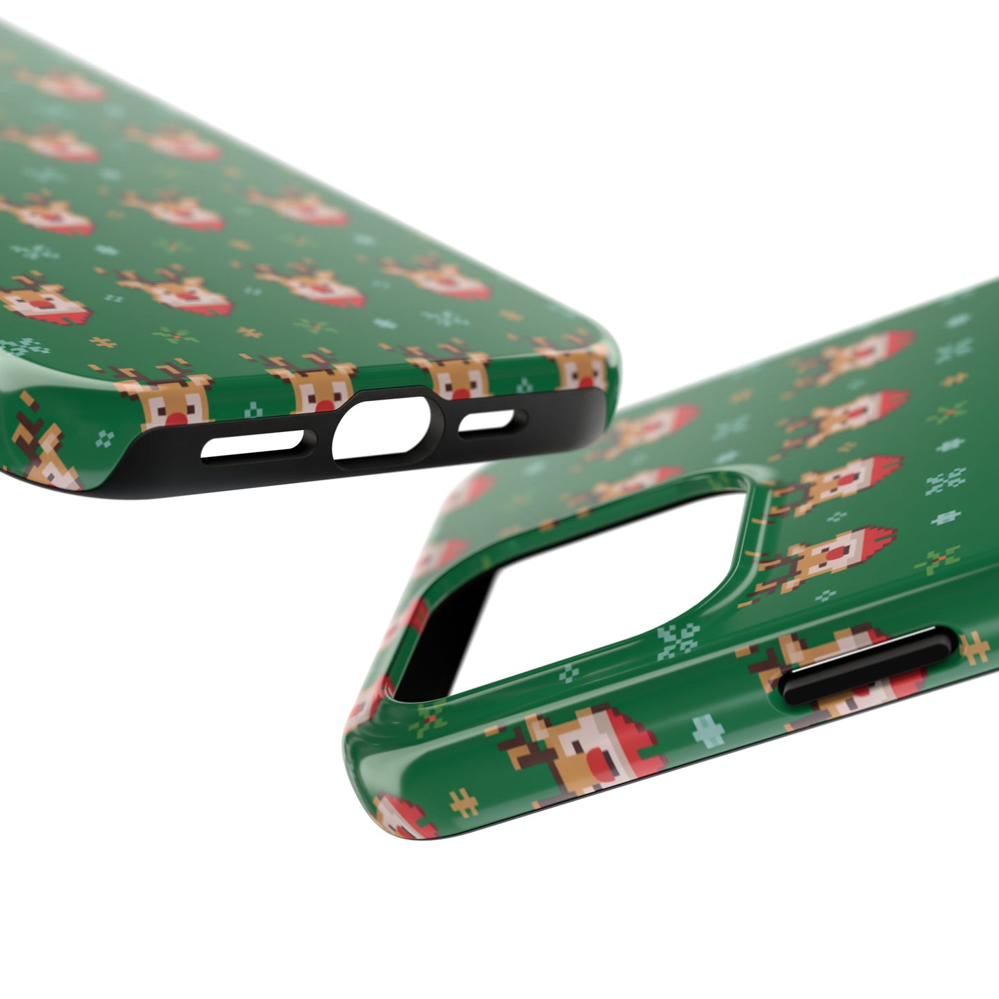 Pixel Art Christmas Rudolf Pattern Phone Case Green