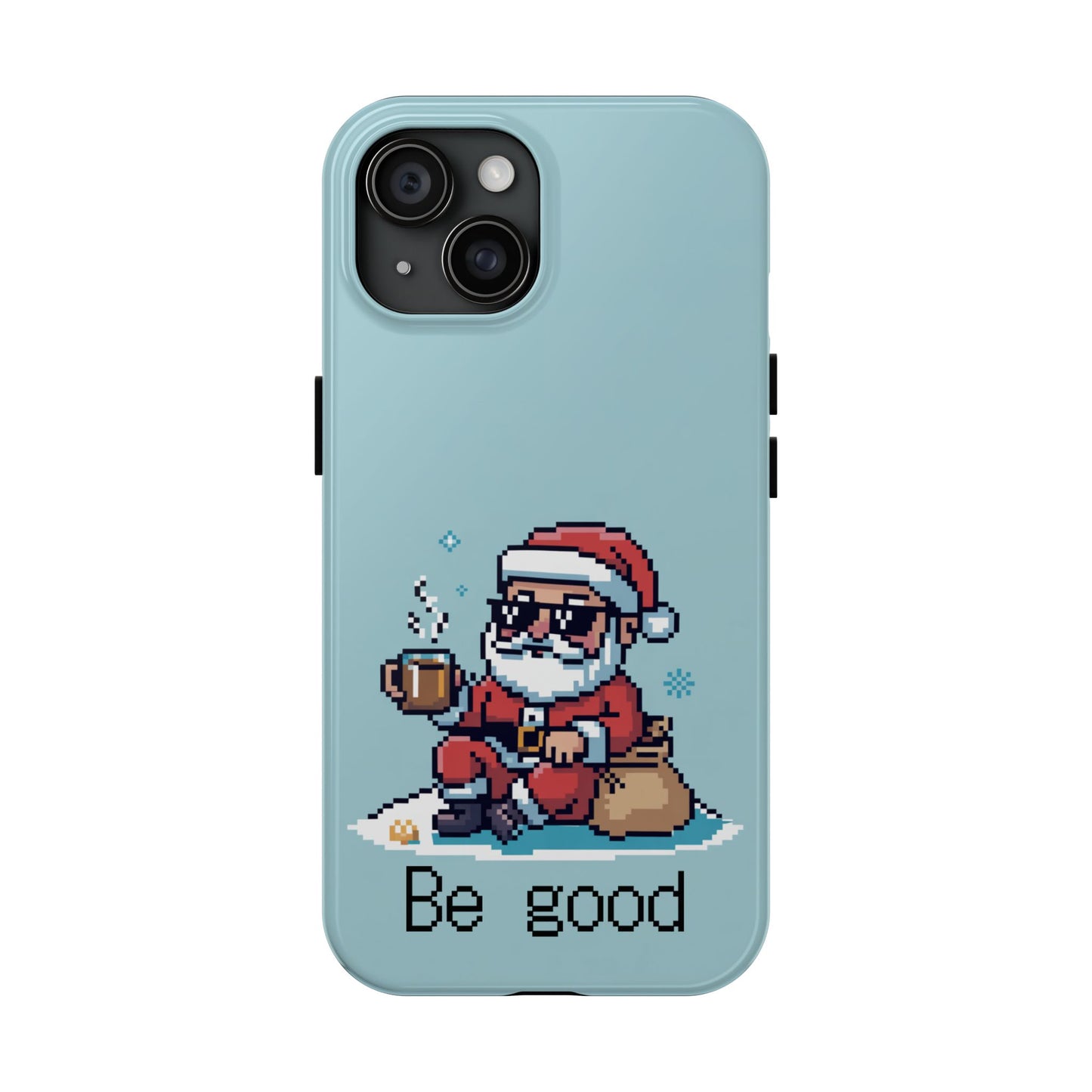 Pixel Art Santa Claus iPhone Case - Festive Tough Case with 'Be Good' Design