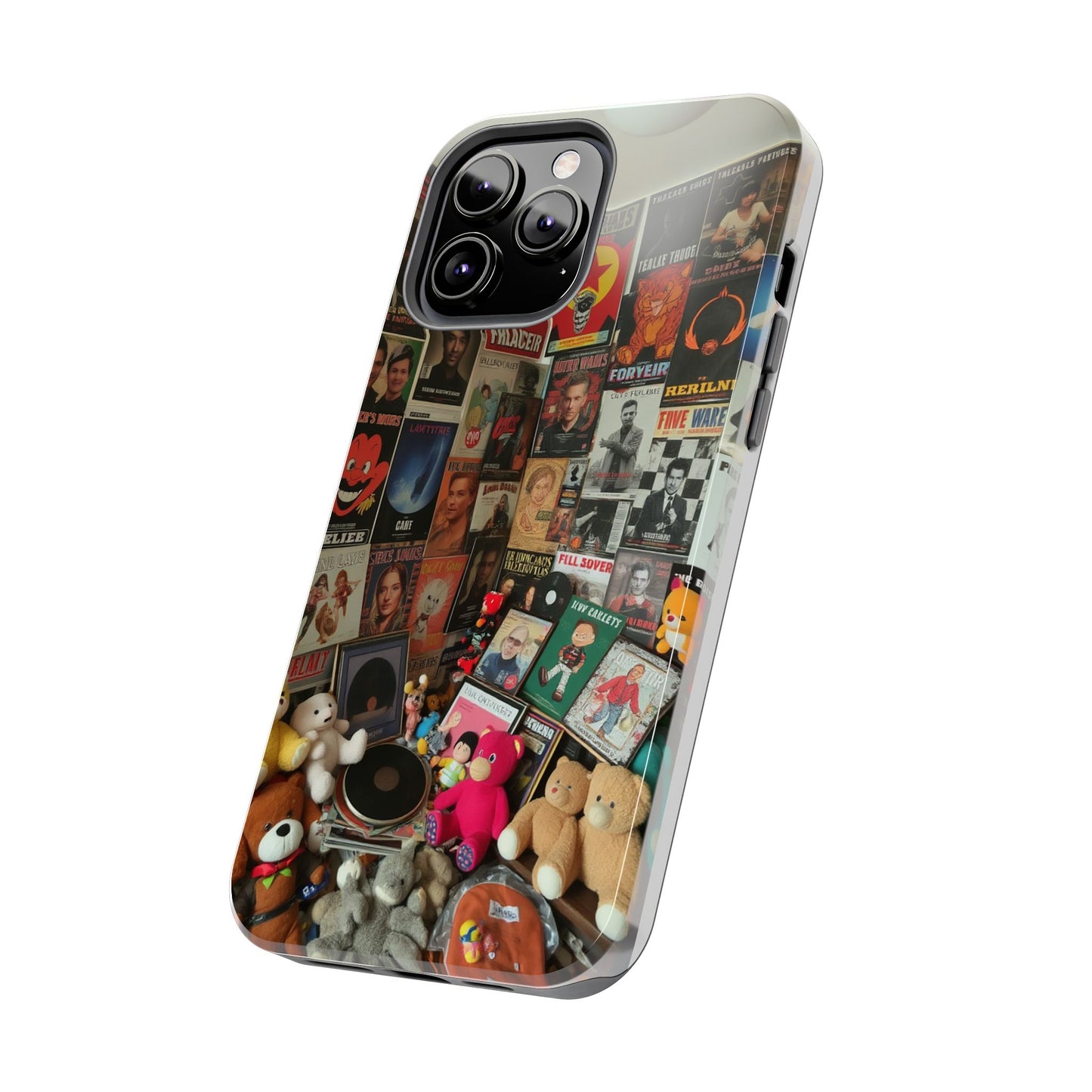 Retro Vibe Tough Phone Case - Vintage Movie Posters & Plush Toys Design