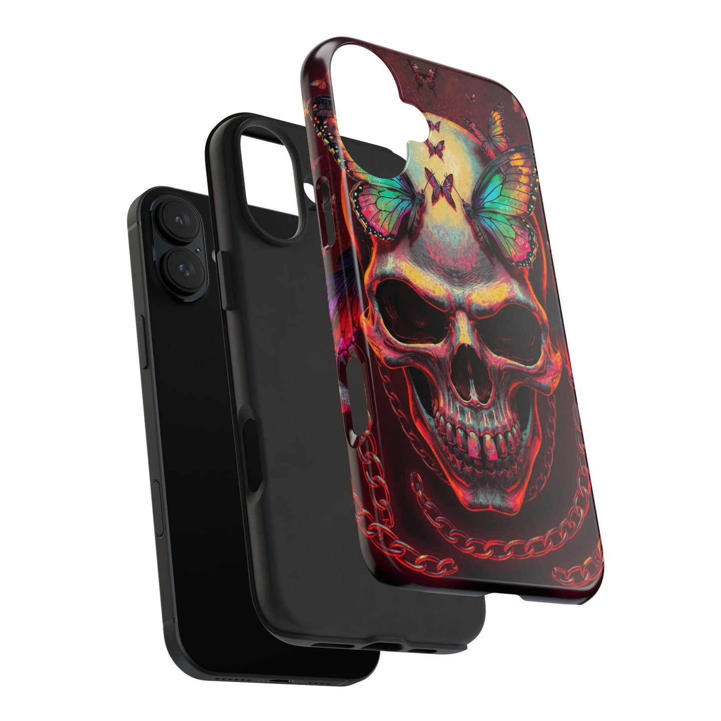 Gothic Skull Phone Case with Butterflies - Durable Tough Phone Case
