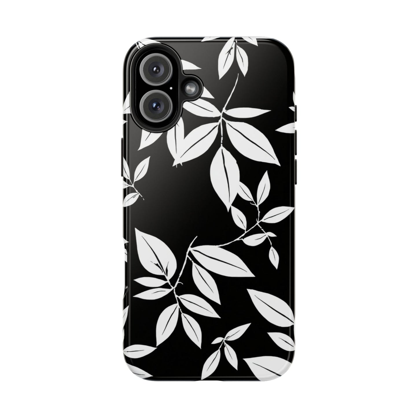 Chic Floral Tough Phone Case - Elegant Black & White Design for Stylish Protection