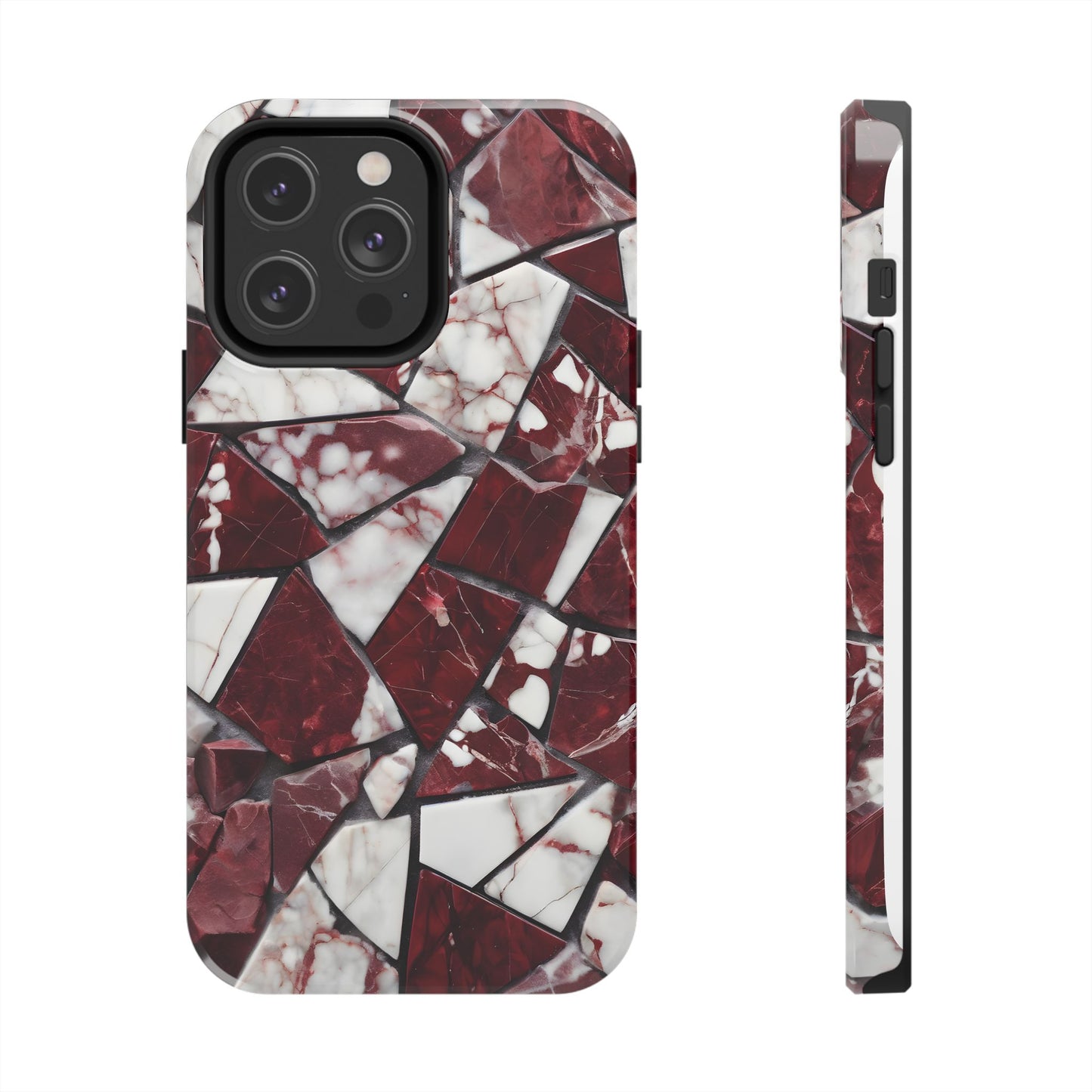 Shattered Dark Red Marble Pattern Tough Phone Case - Durable & Stylish Protection for iPhone