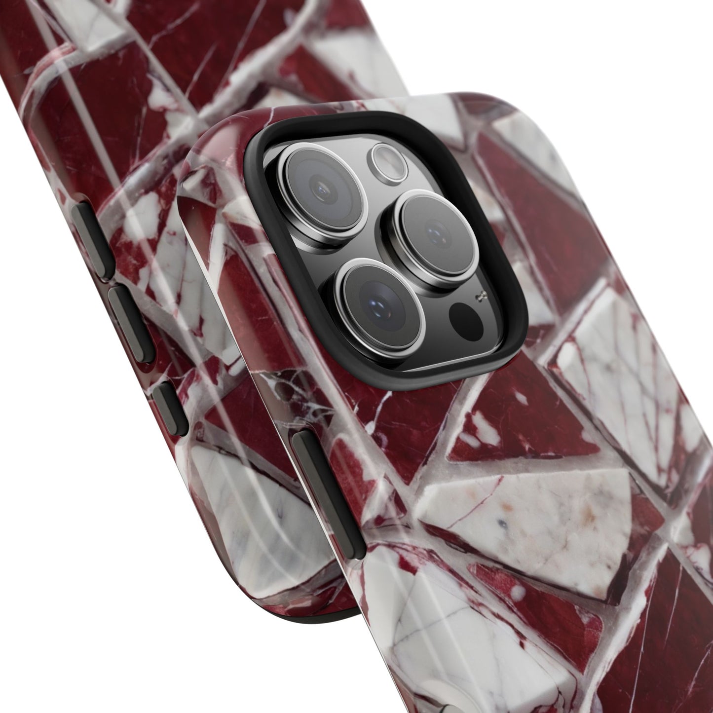 Elegant Red Pieces Marble Pattern Tough Phone Case - Stylish Protection for iPhone