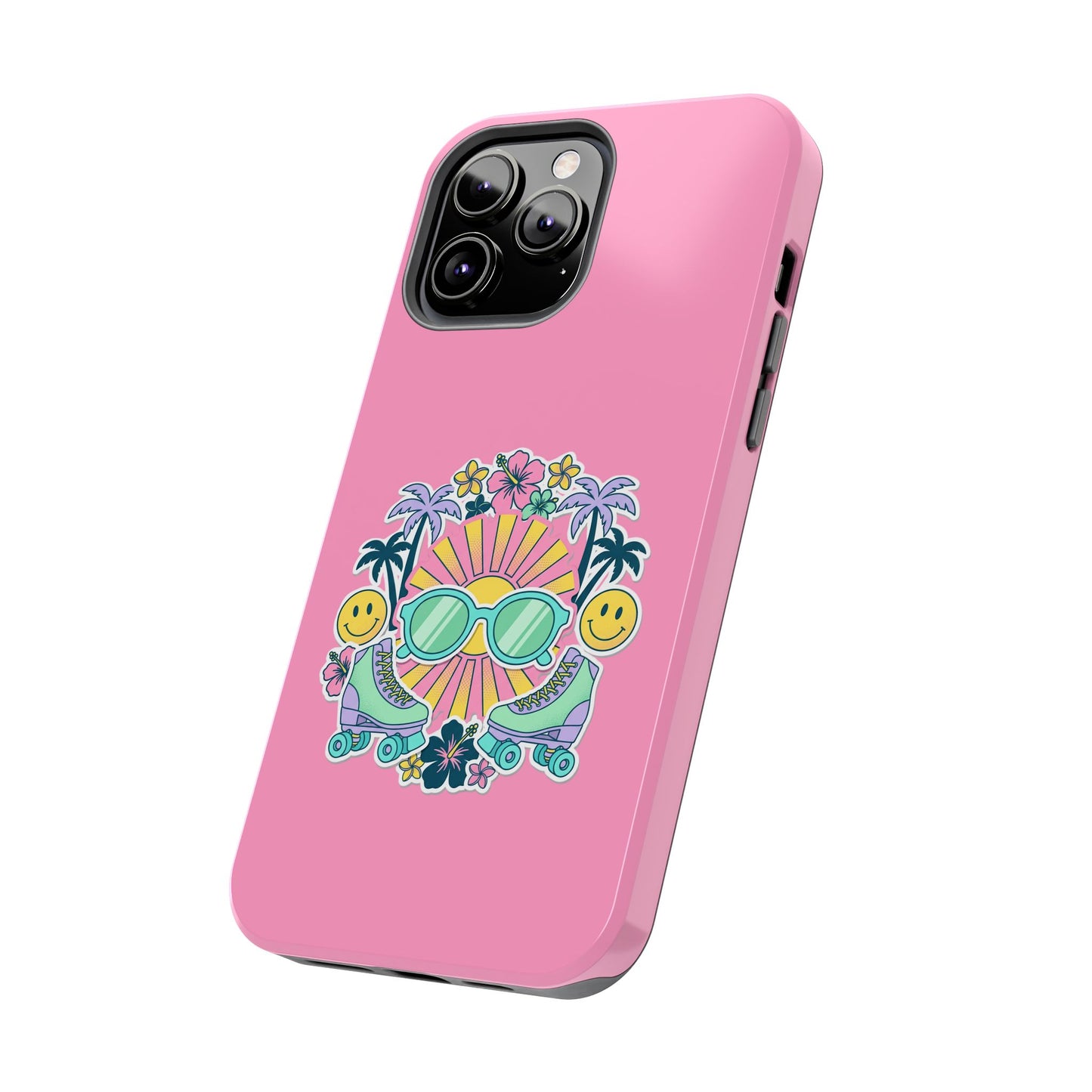 Retro Summer Phone Case — Y2K Palm Trees, Roller Skates & Smiley Collage