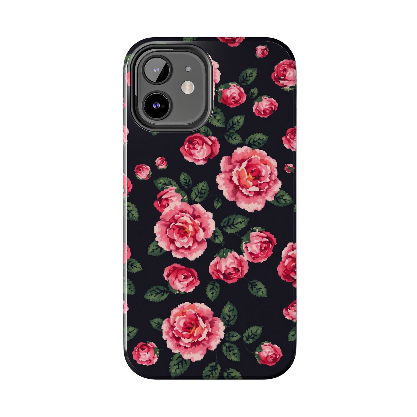 Pixelated Floral Tough Phone Case - Elegant Rose Design for Protection & Style - for iPhone