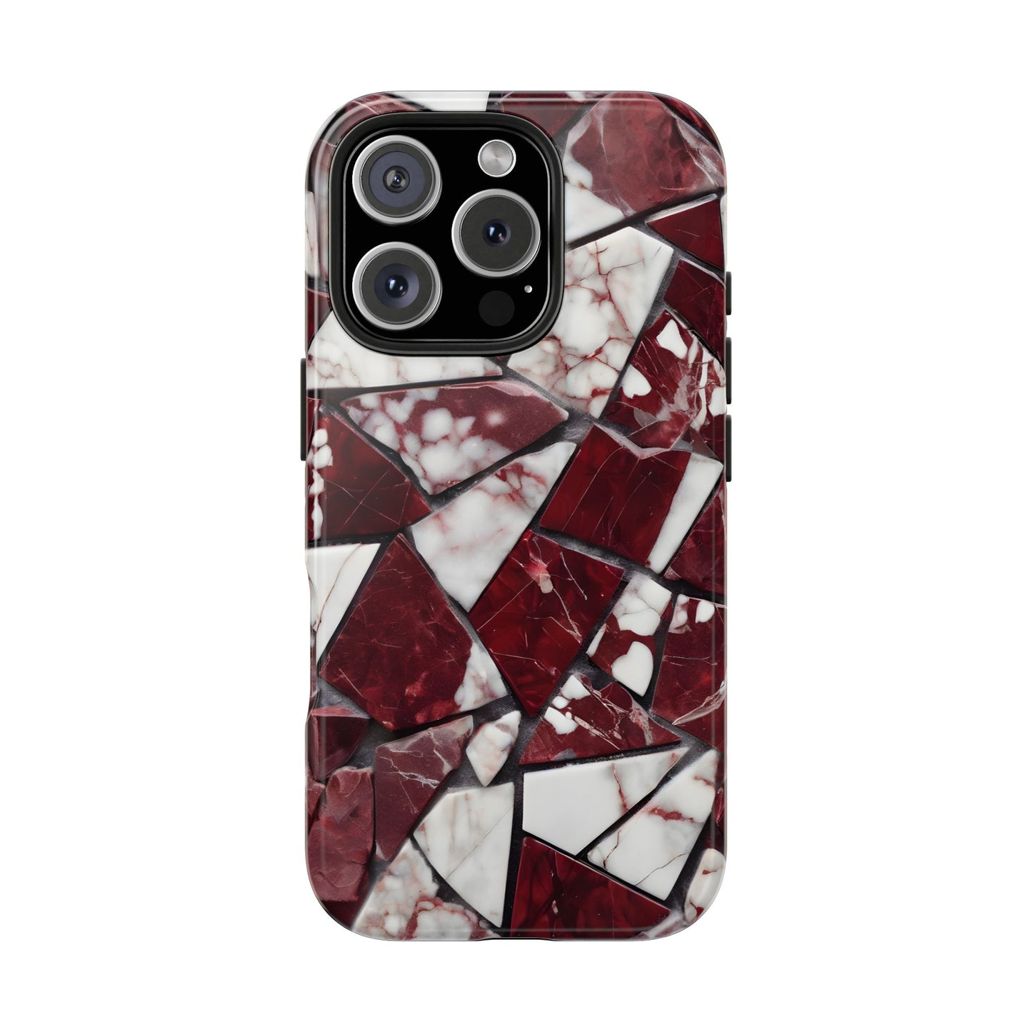 Shattered Dark Red Marble Pattern Tough Phone Case - Durable & Stylish Protection for iPhone