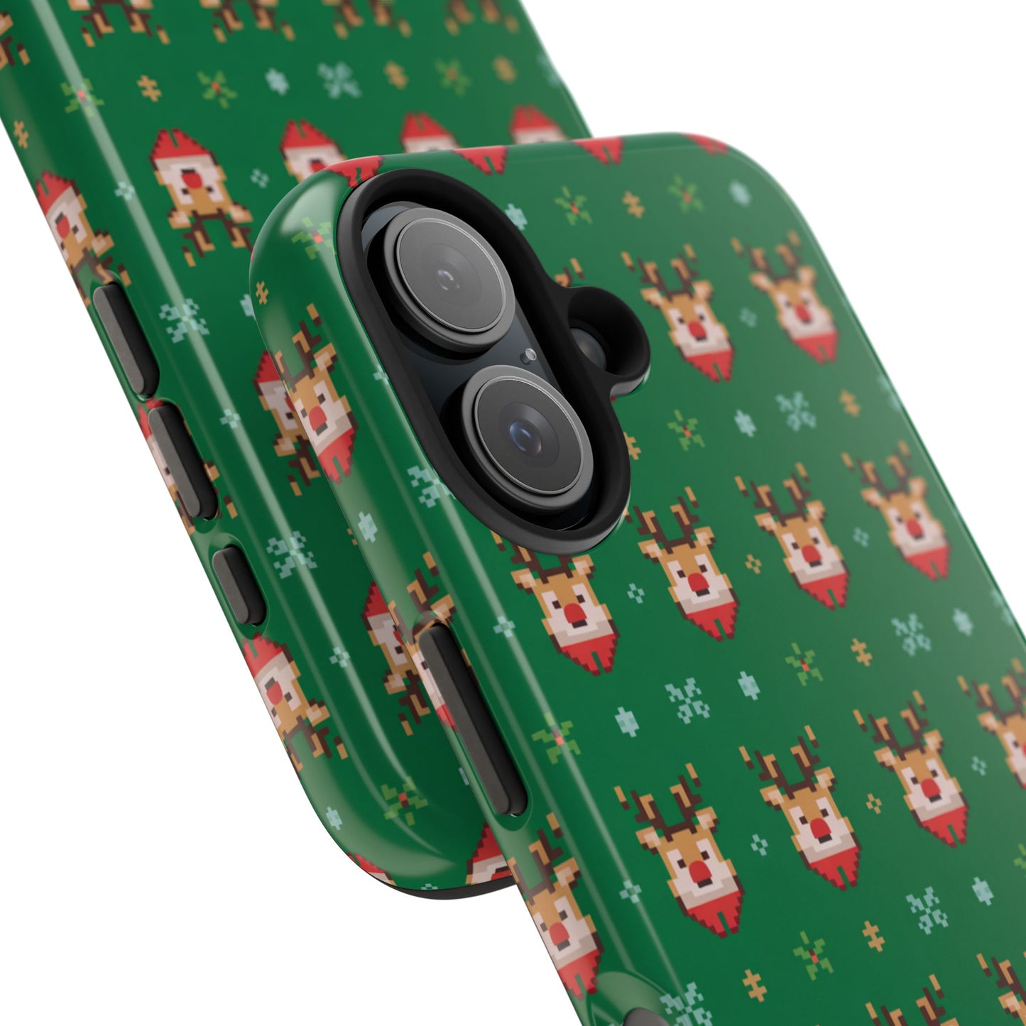 Pixel Art Christmas Rudolf Pattern Phone Case Green