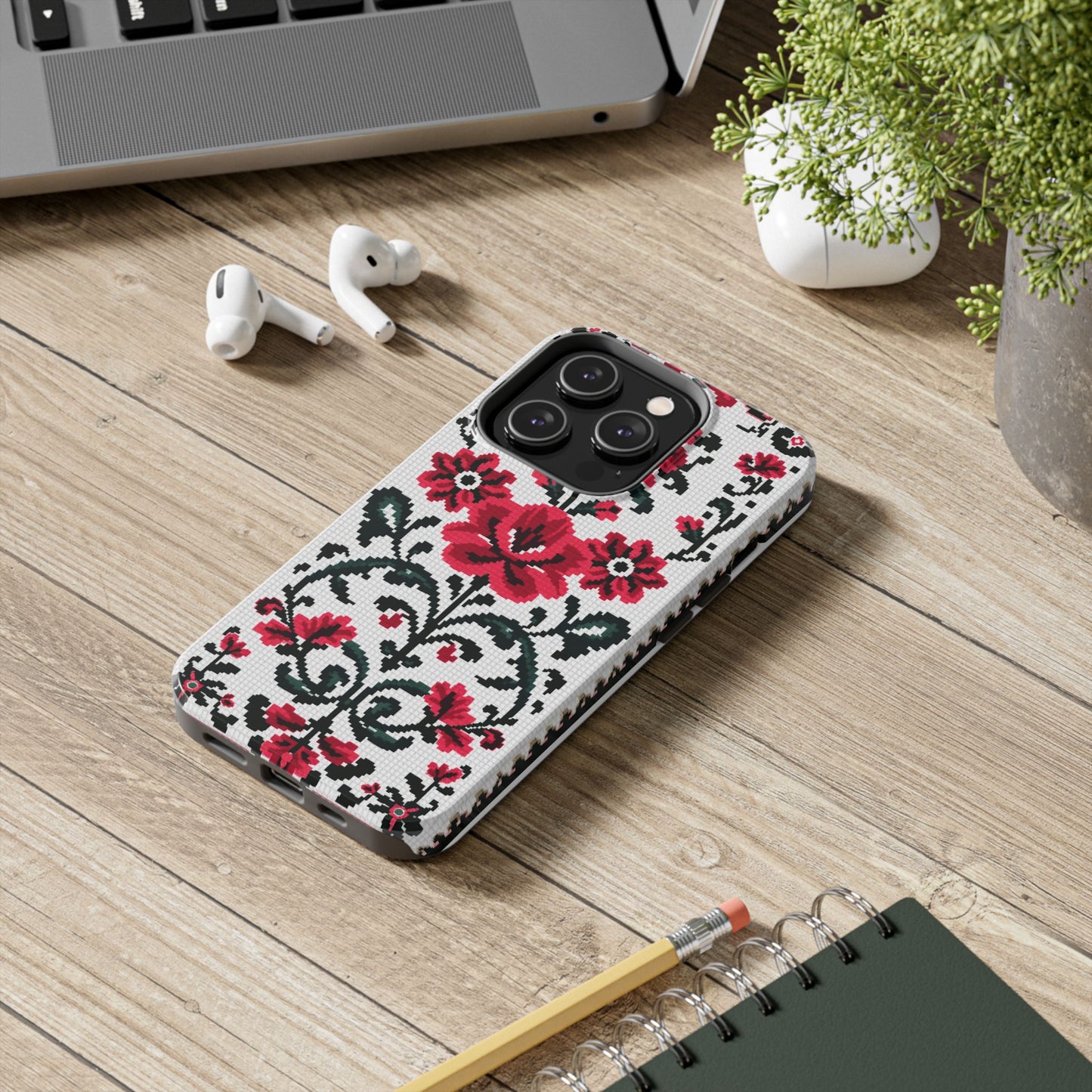 Traditional Floral Knit Tough Phone Cases - Durable Protection with Vintage Style - for iPhone