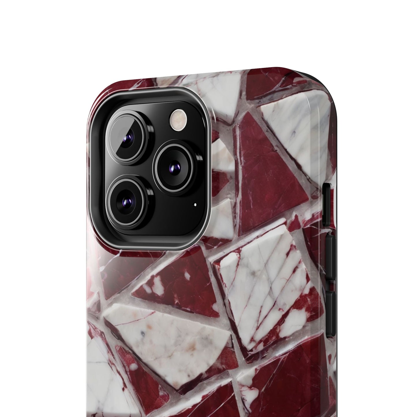 Elegant Red Pieces Marble Pattern Tough Phone Case - Stylish Protection for iPhone