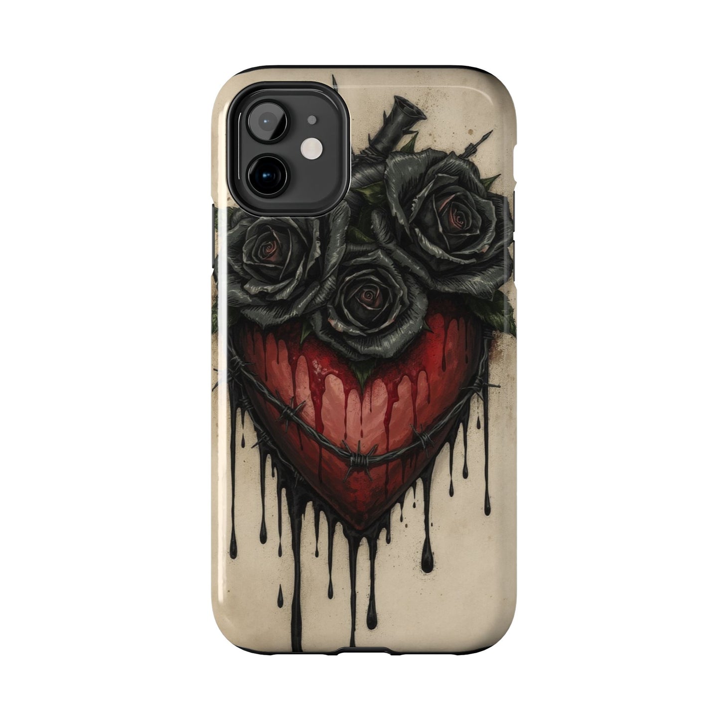 Gothic Heart Phone Case with Roses - Tough & Durable Design