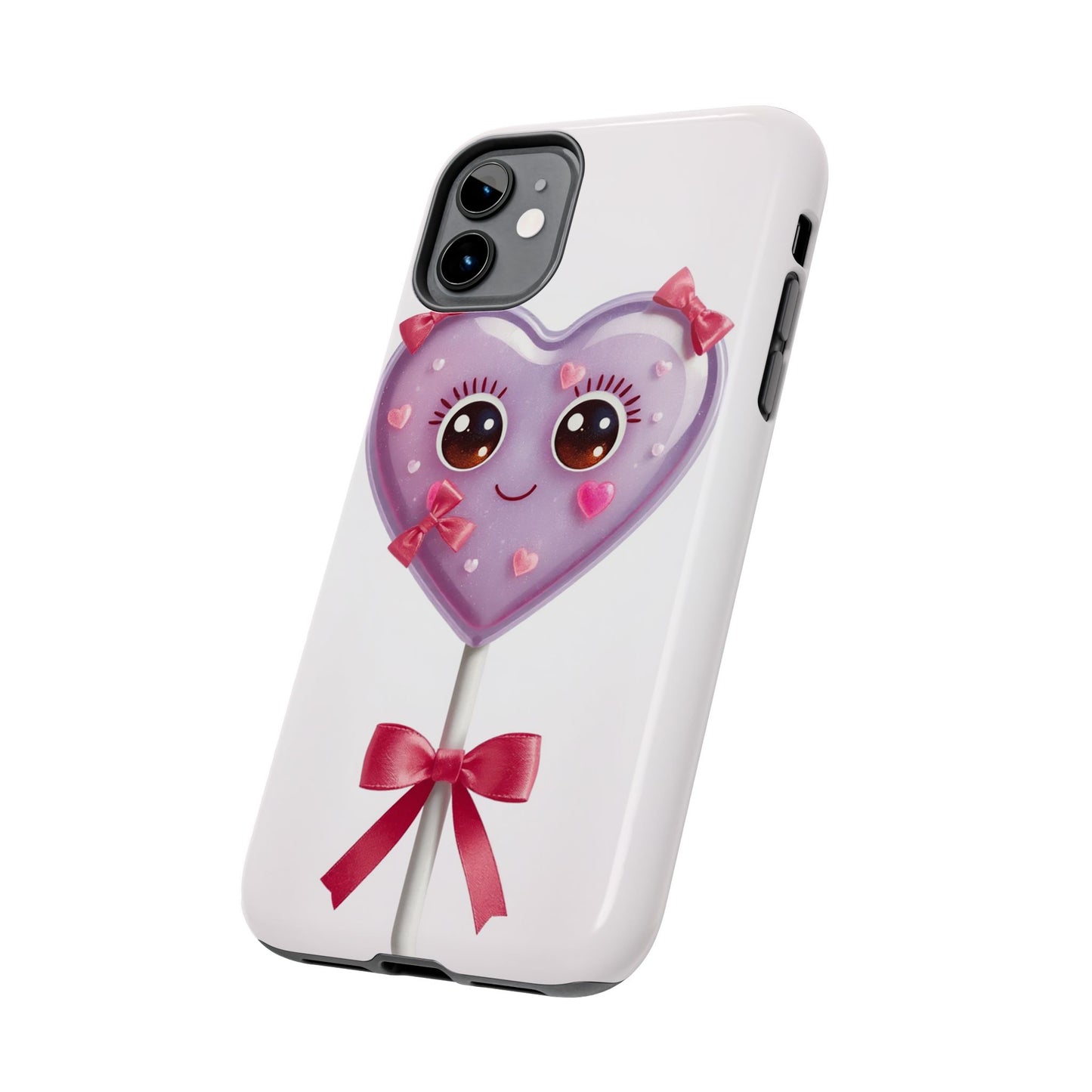 Cute Heart Lollipop Tough Phone Case - Adorable Protection for Candy Lovers