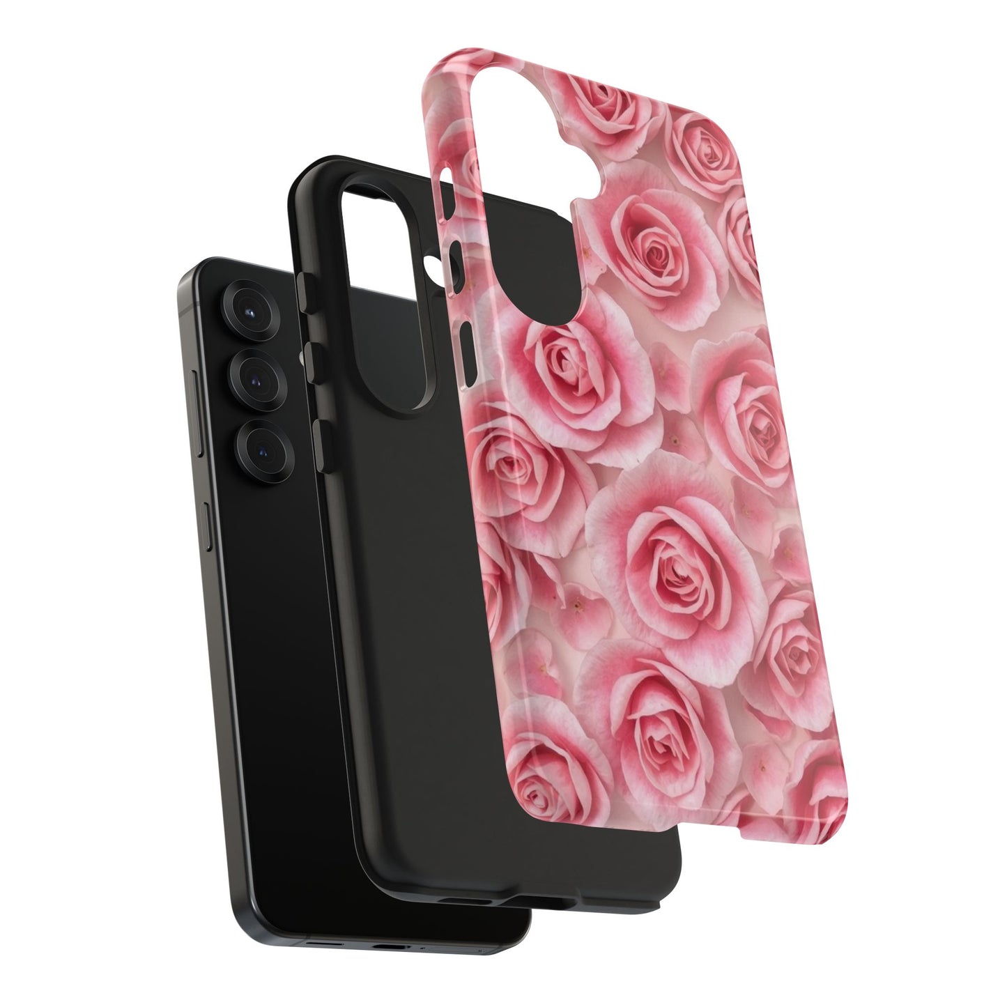 Floral Tough Phone Case - Pink Rose Design, Durable Protection for Flower Lovers