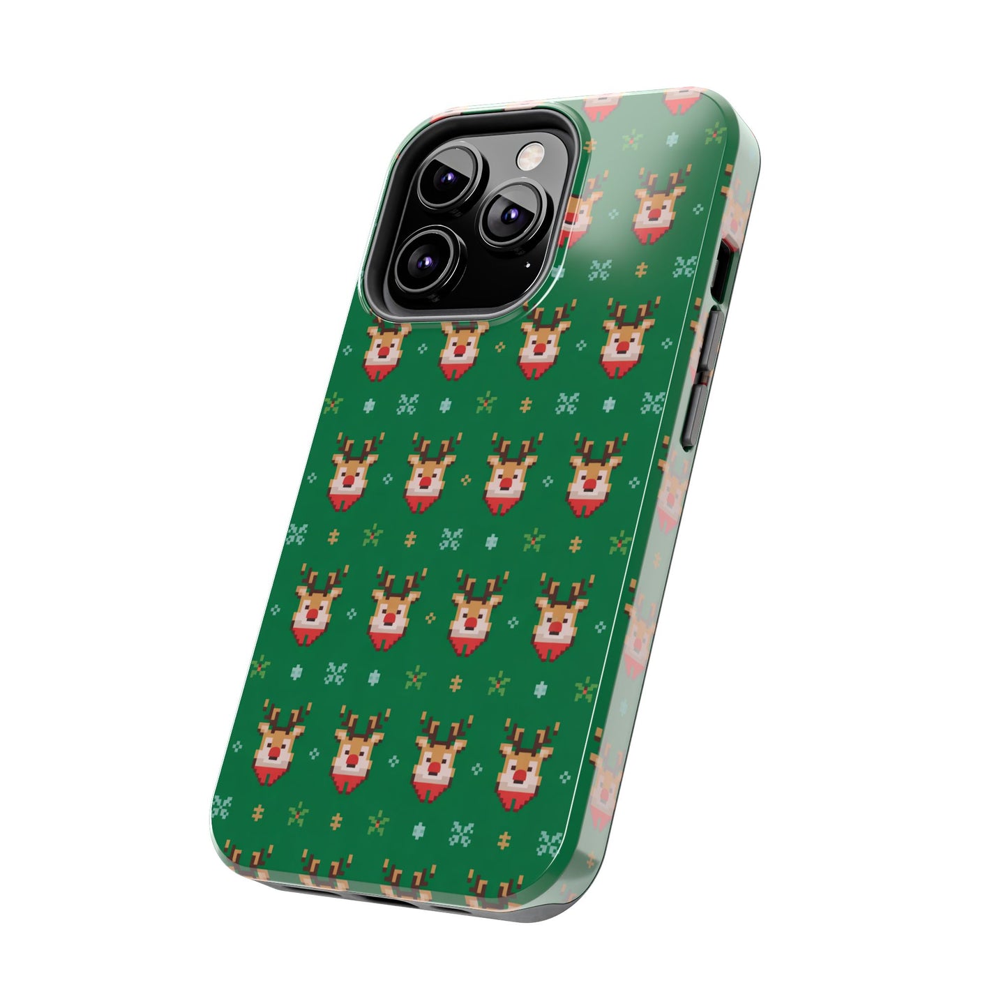 Pixel Art Christmas Rudolf Pattern Phone Case Green