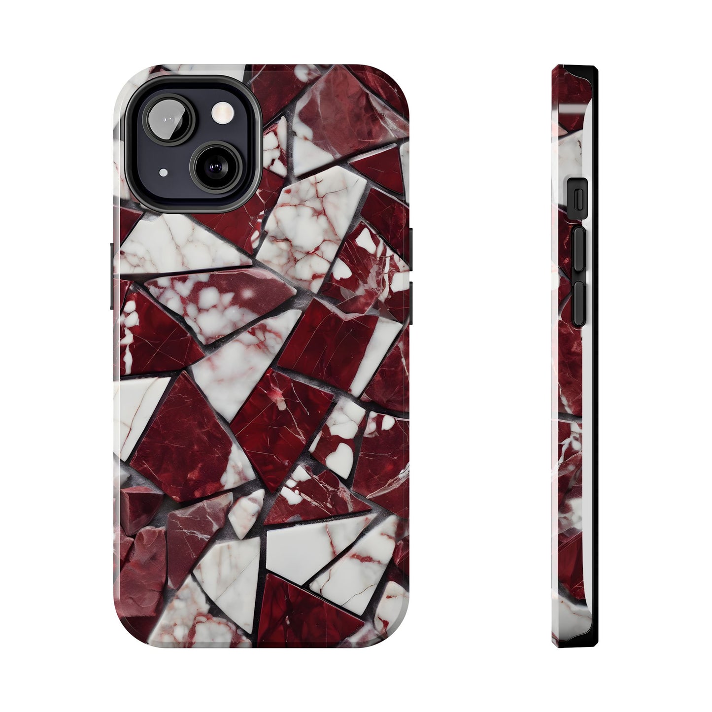 Shattered Dark Red Marble Pattern Tough Phone Case - Durable & Stylish Protection for iPhone
