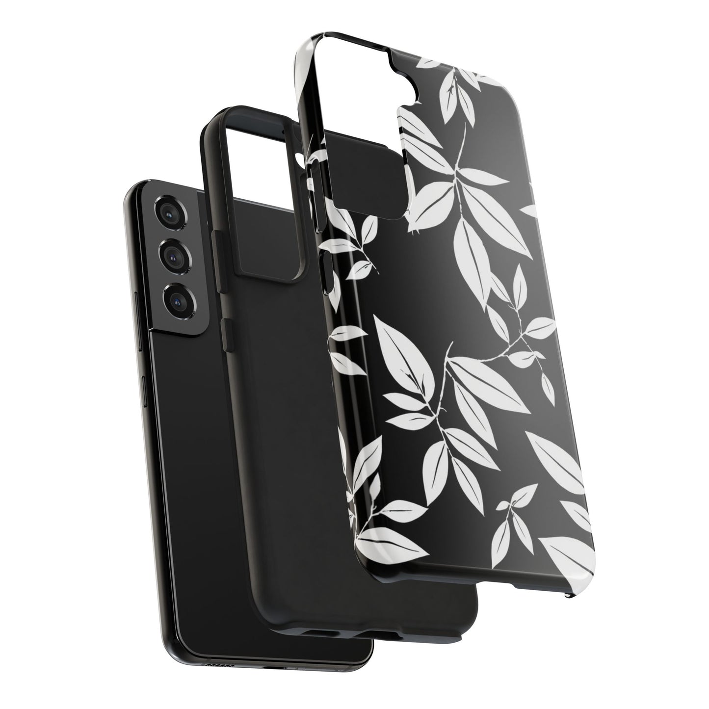 Chic Floral Tough Phone Case - Elegant Black & White Design for Stylish Protection