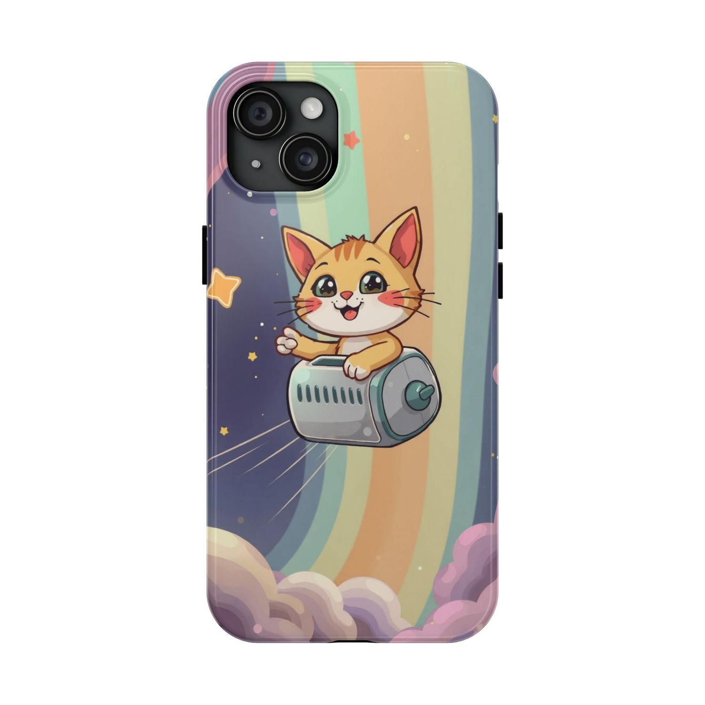Cute Cat Rocket Phone Case - Vibrant and Playful Tough Case