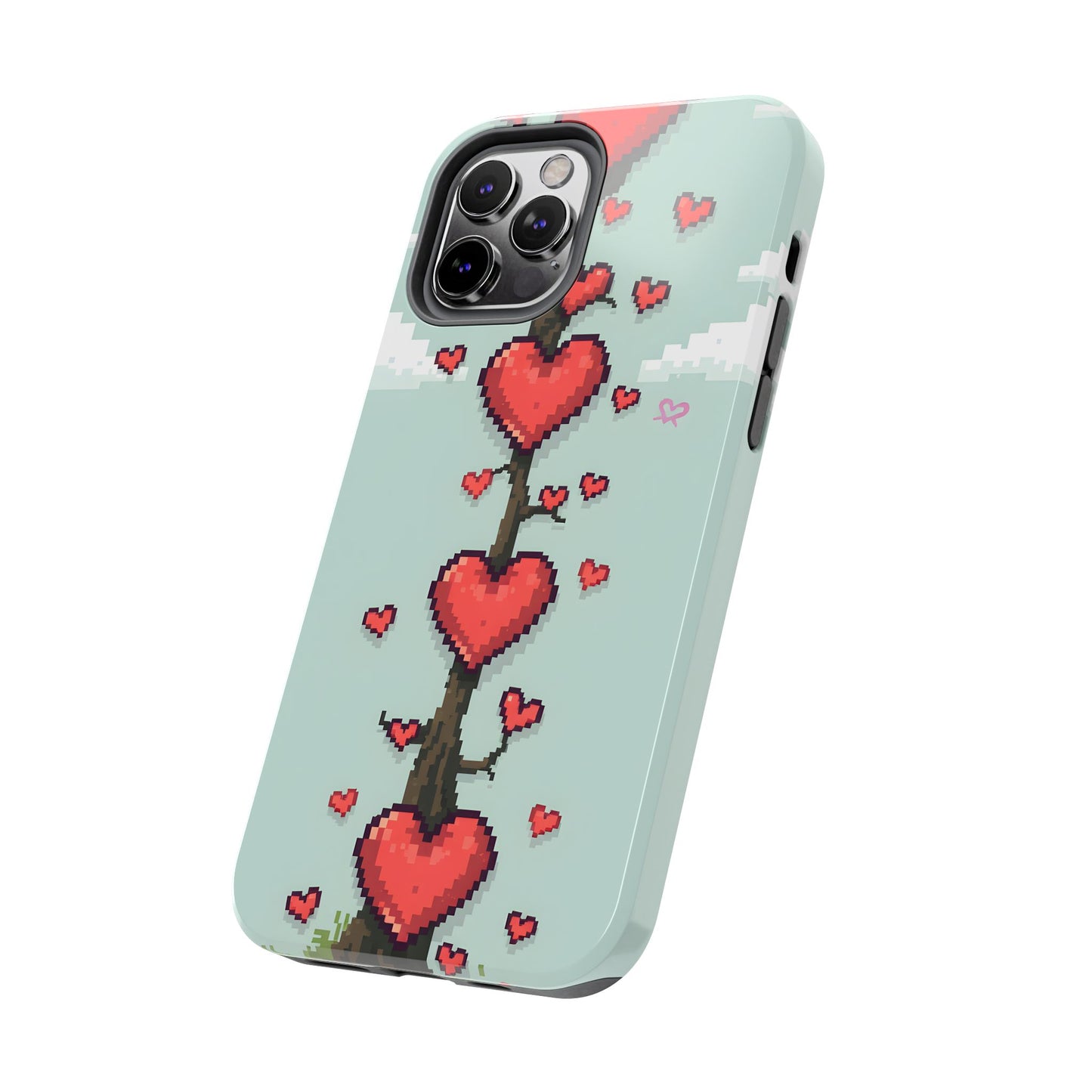 Pixelated Love Hearts Tree | Tough Phone Case - Cute Design - for iPhone