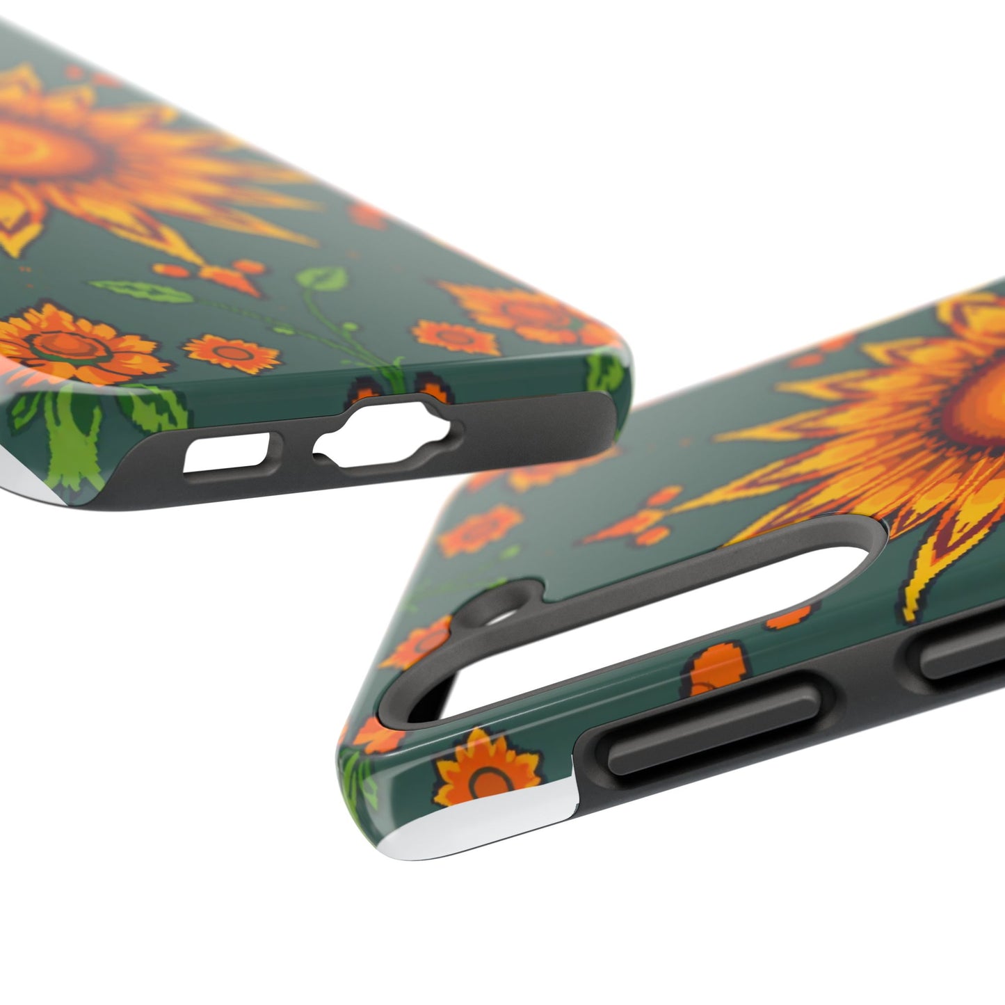 Pixelated Vibrant Floral Tough Phone Case | Sunflower Design for Nature Lovers - for iPhone