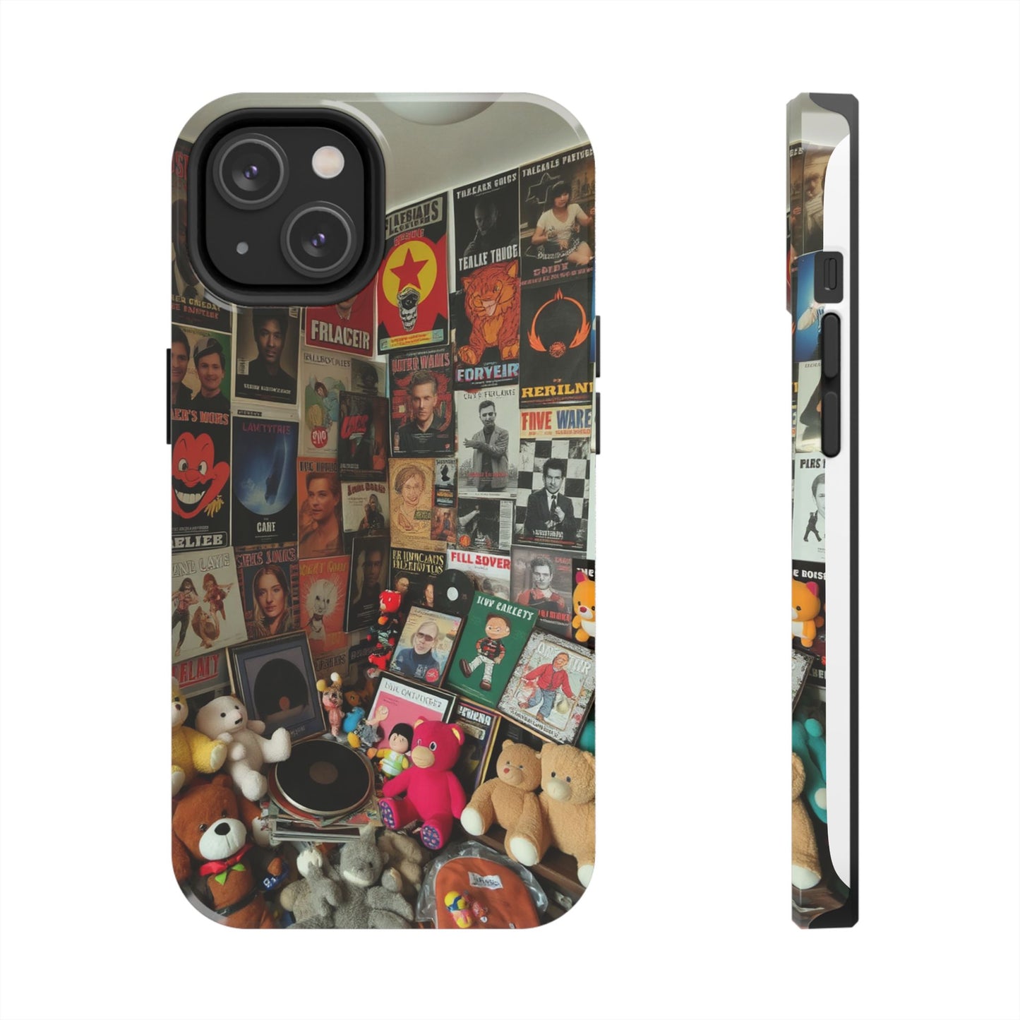 Retro Vibe Tough Phone Case - Vintage Movie Posters & Plush Toys Design