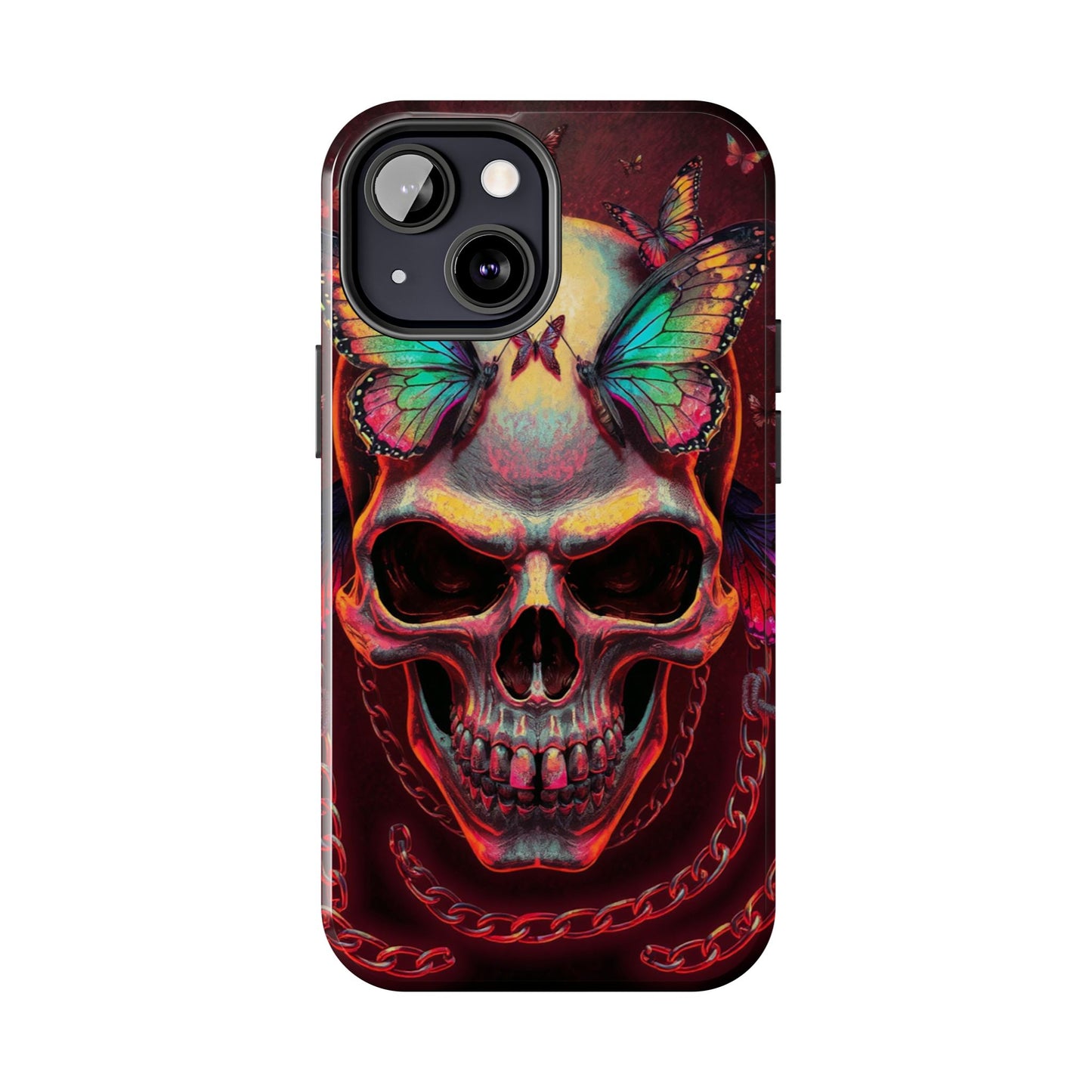 Gothic Skull Phone Case with Butterflies - Durable Tough Phone Case