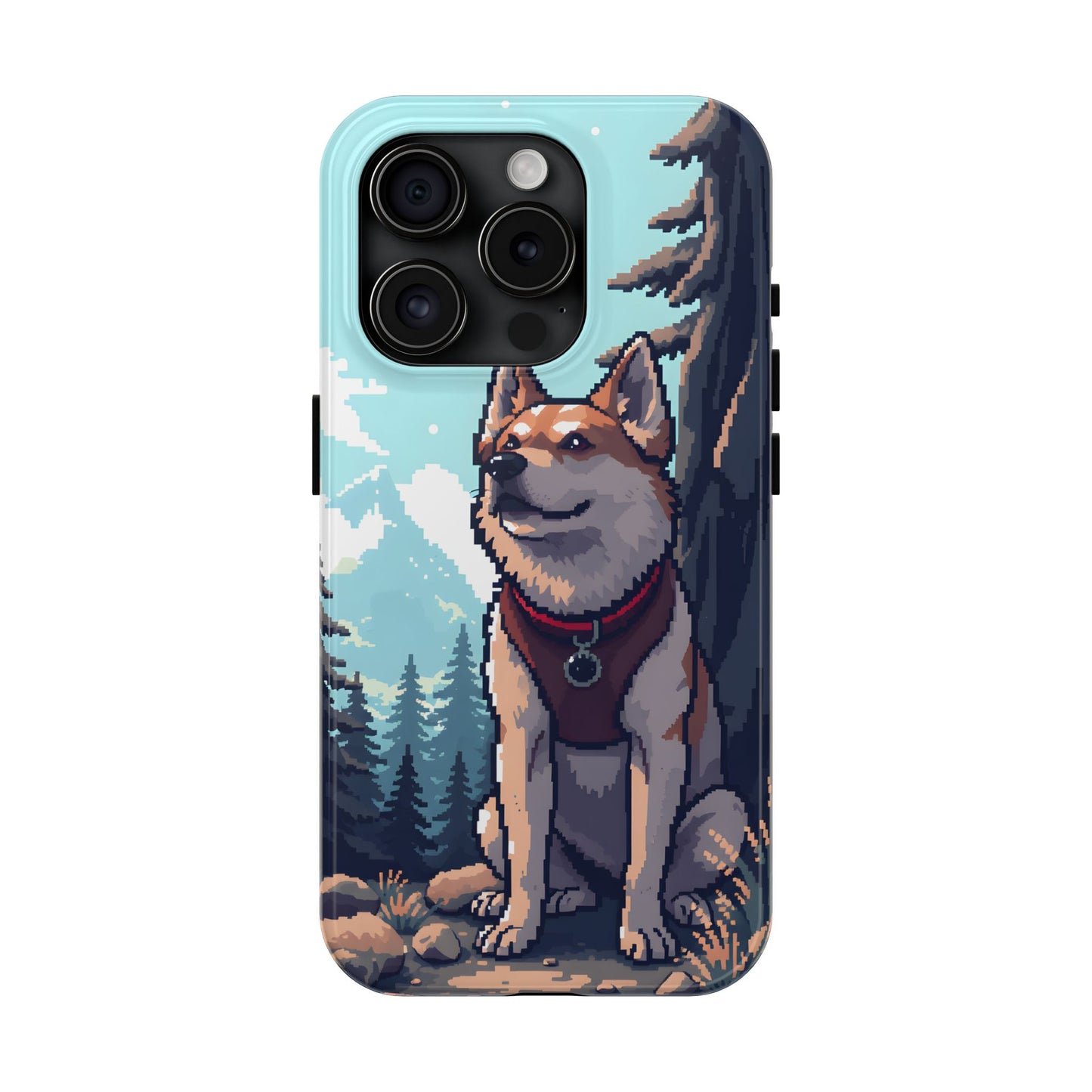 Retro Dog Adventure Tough Phone Case - Pixel Art Shiba Inu Design - for iPhone