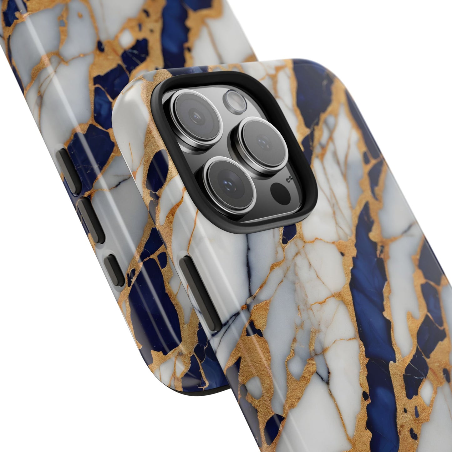 Stunning Marble Tough Phone Case - Elegant Blue & Gold Design Stylish Protection - for iPhone
