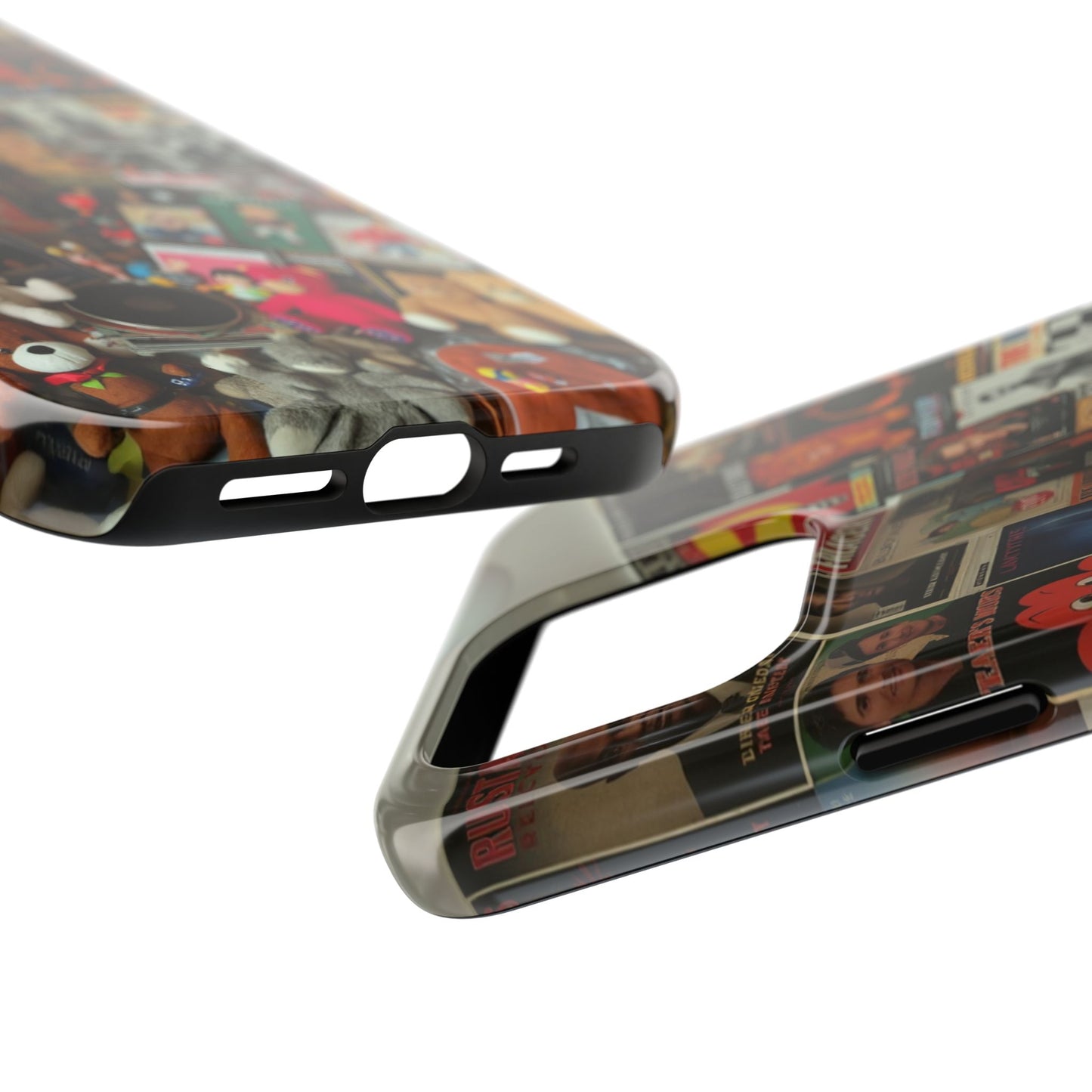 Retro Vibe Tough Phone Case - Vintage Movie Posters & Plush Toys Design