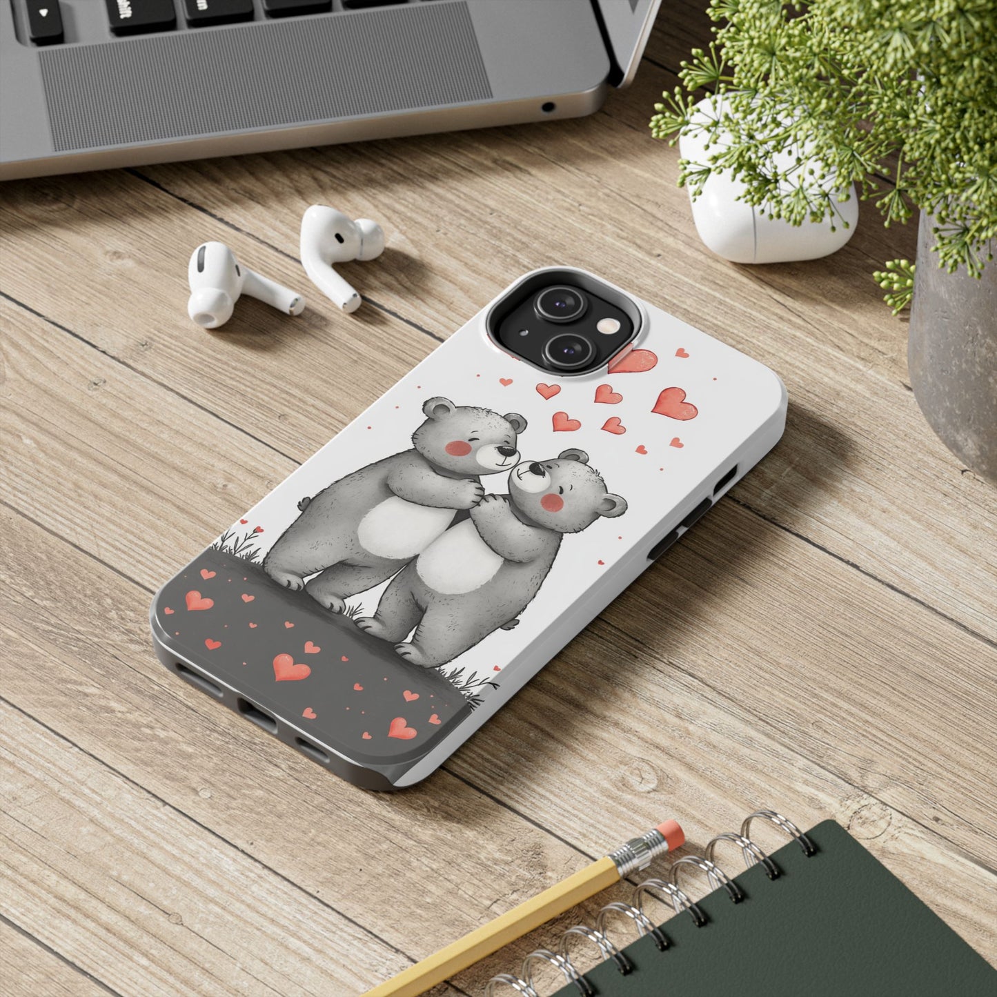 Cute Bear Love Tough Phone Case - Perfect for Valentine's Day & Couples