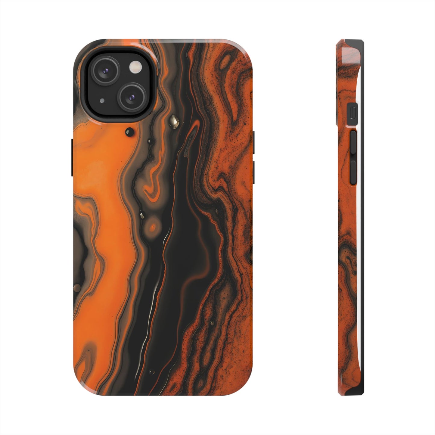Stylish Tough Phone Case - Bold Black and Orange Metallic Lava Flow Design - for iPhone