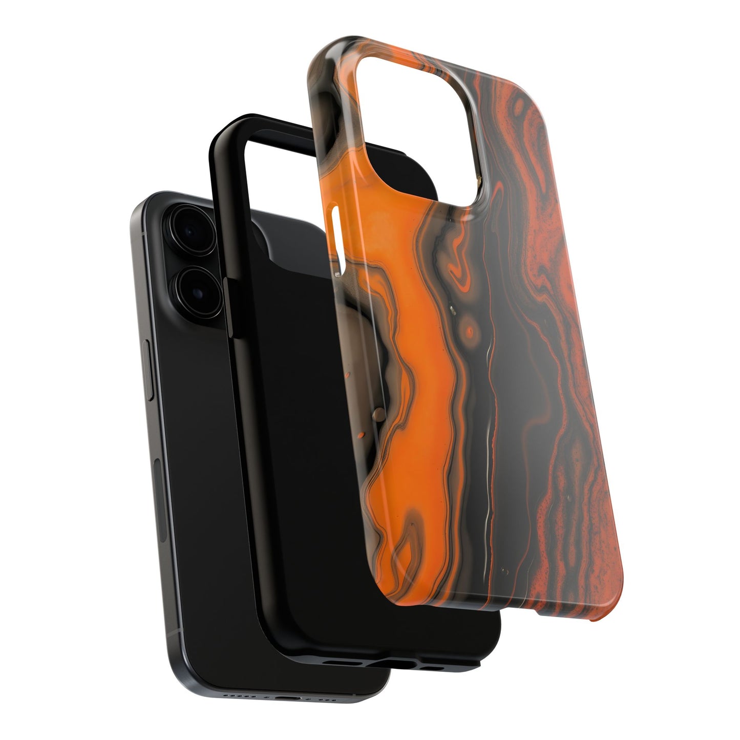 Stylish Tough Phone Case - Bold Black and Orange Metallic Lava Flow Design - for iPhone