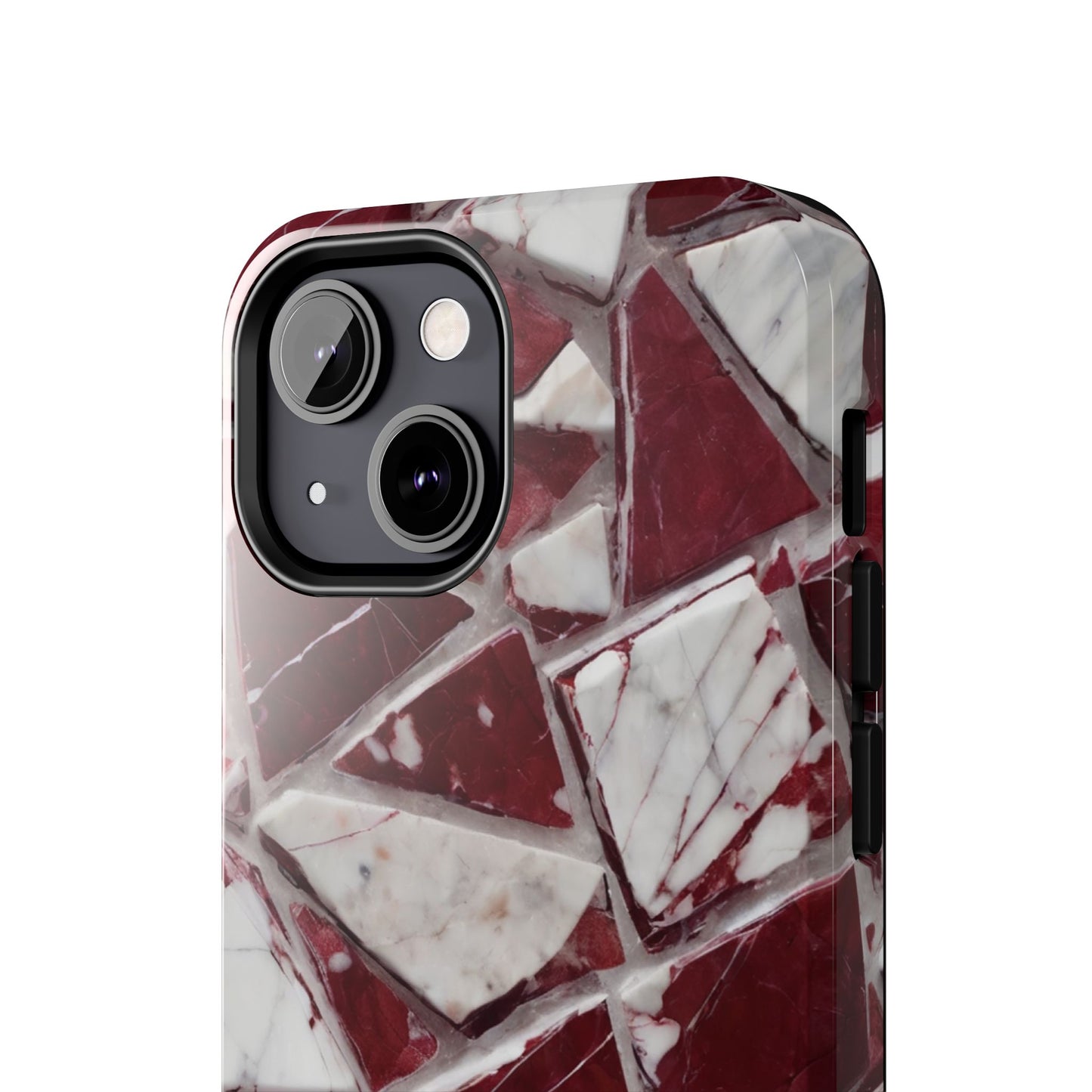 Elegant Red Pieces Marble Pattern Tough Phone Case - Stylish Protection for iPhone