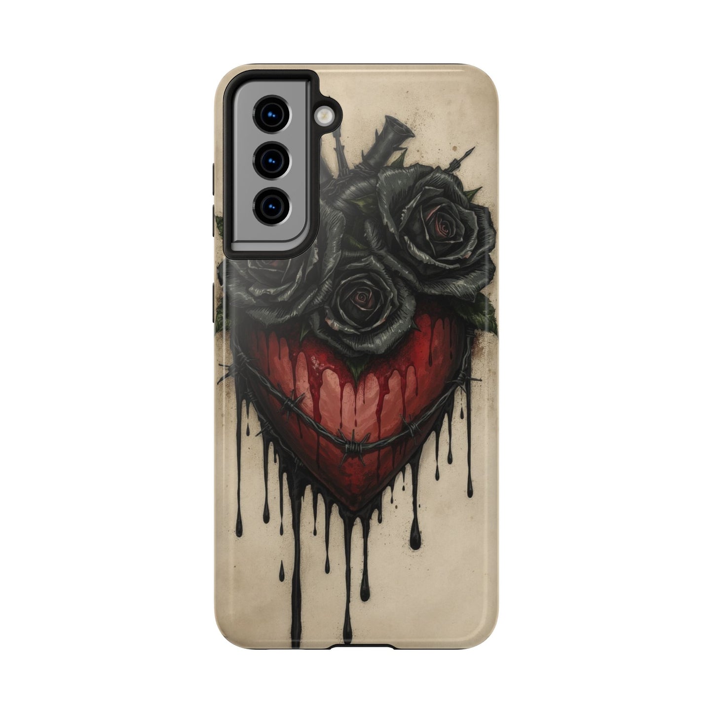 Gothic Heart Phone Case with Roses - Tough & Durable Design