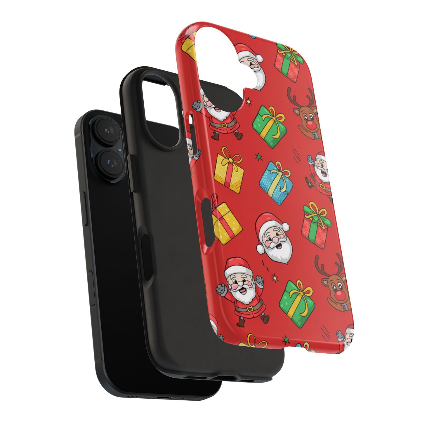 Festive Santa and Reindeer Tough Phone Case - Christmas Holiday Design