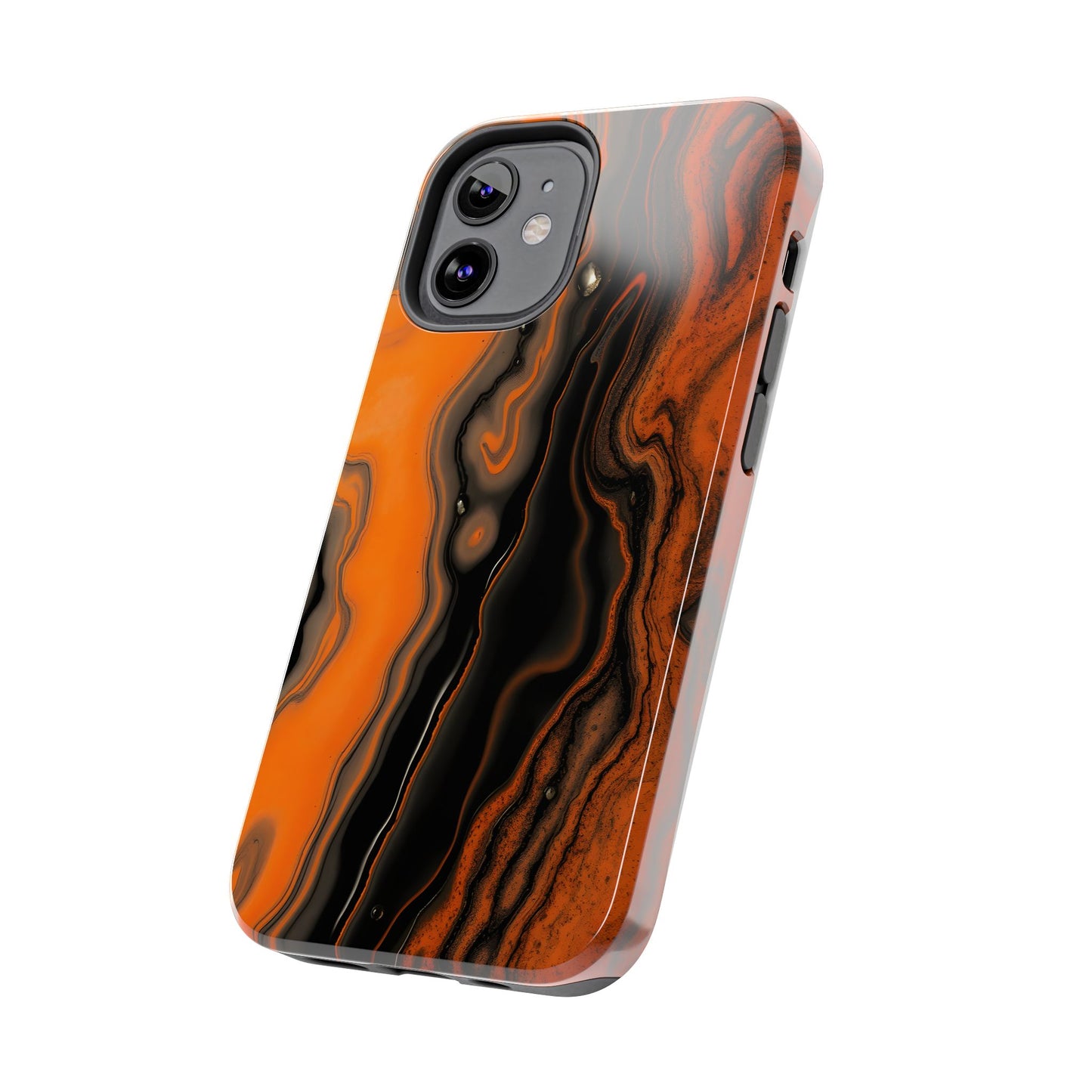 Stylish Tough Phone Case - Bold Black and Orange Metallic Lava Flow Design - for iPhone