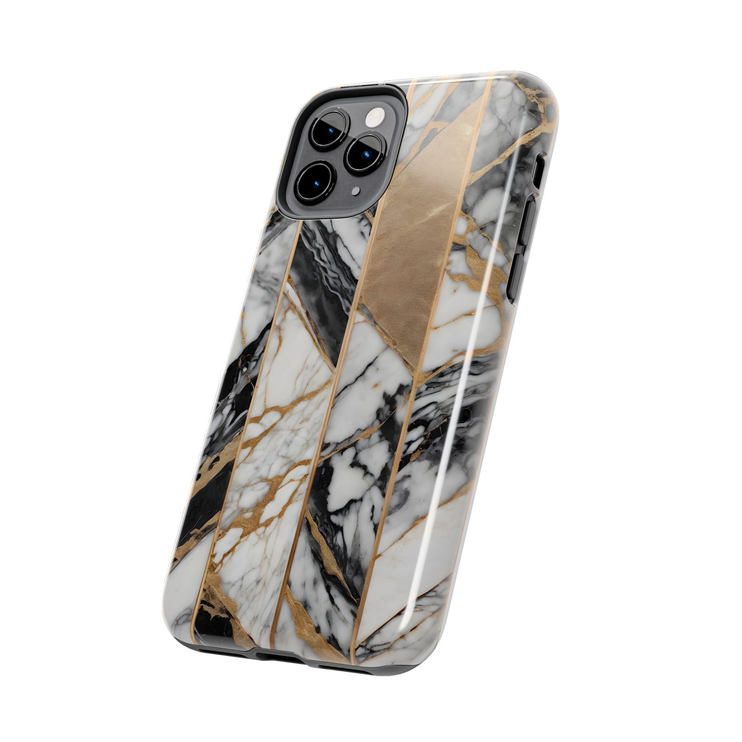 Marble Lines Tough Phone Case with Gold Accents - for iPhone