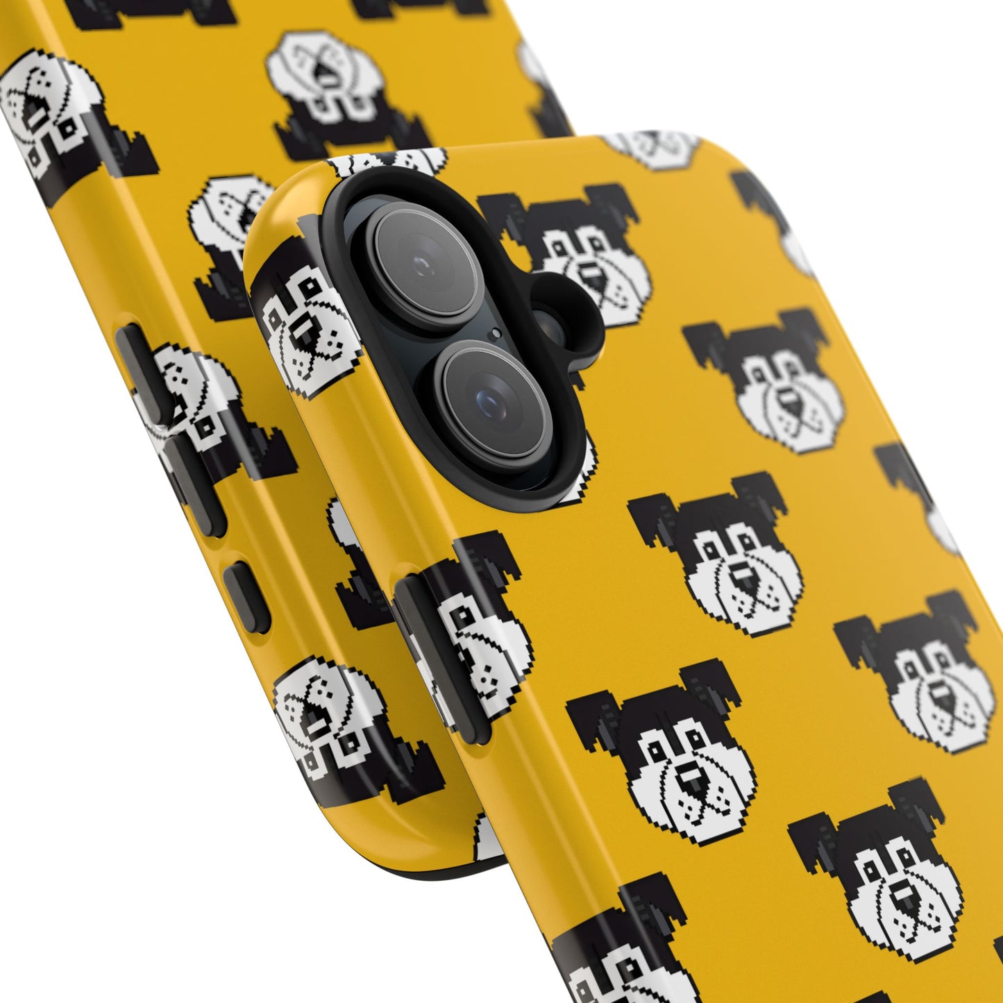 Playful Dog Pattern Tough Phone Case for Pet Lovers - Pixel Art Dog Yellow Background - for iPhone