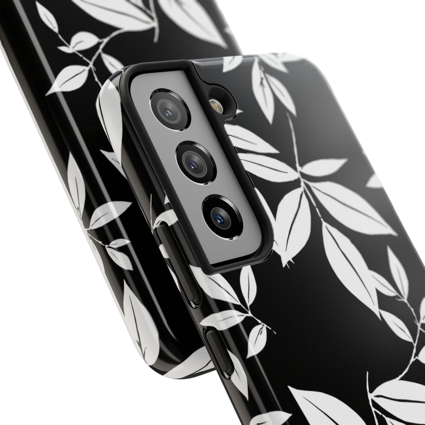 Chic Floral Tough Phone Case - Elegant Black & White Design for Stylish Protection
