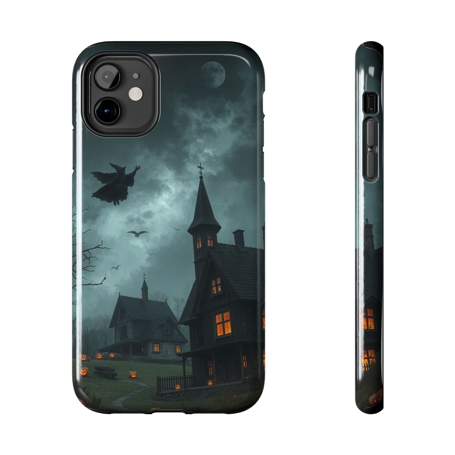 Halloween-Themed Tough Phone Case with Spooky House Design