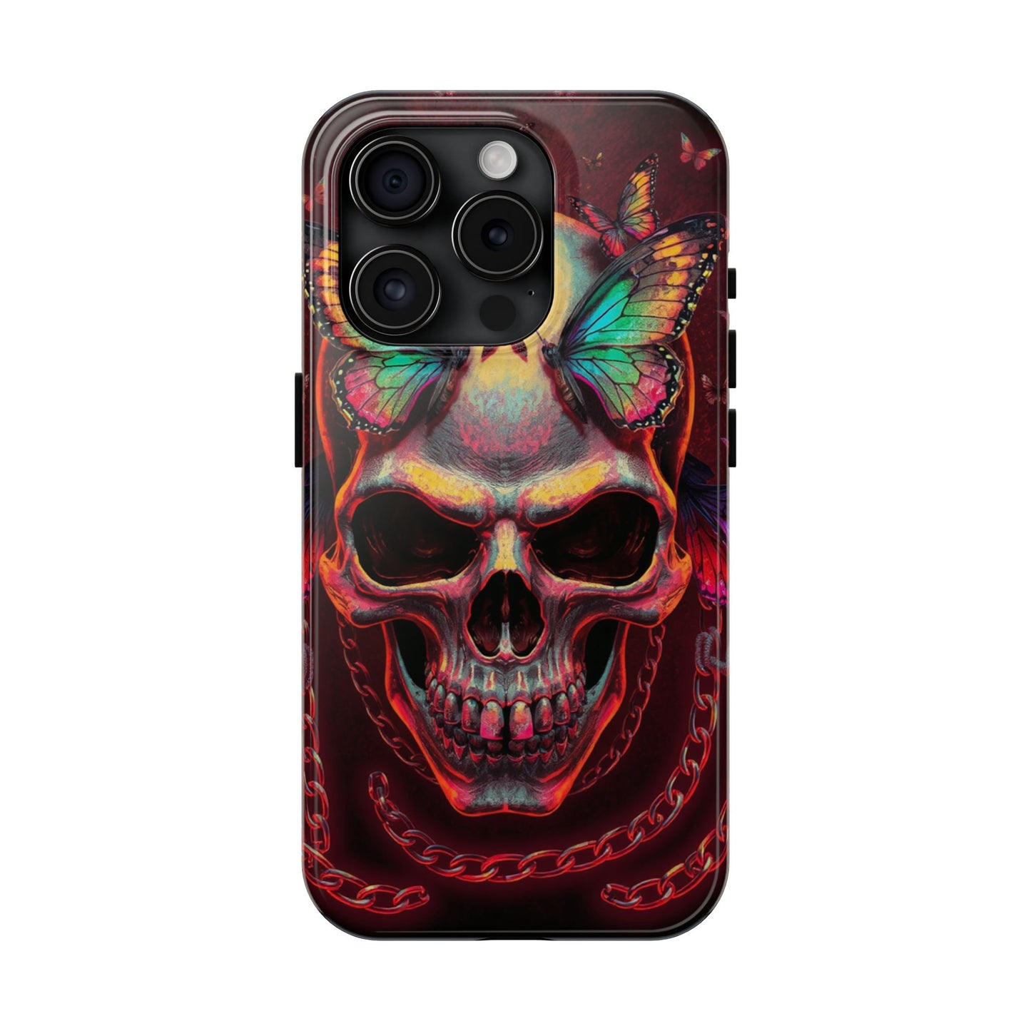 Gothic Skull Phone Case with Butterflies - Durable Tough Phone Case