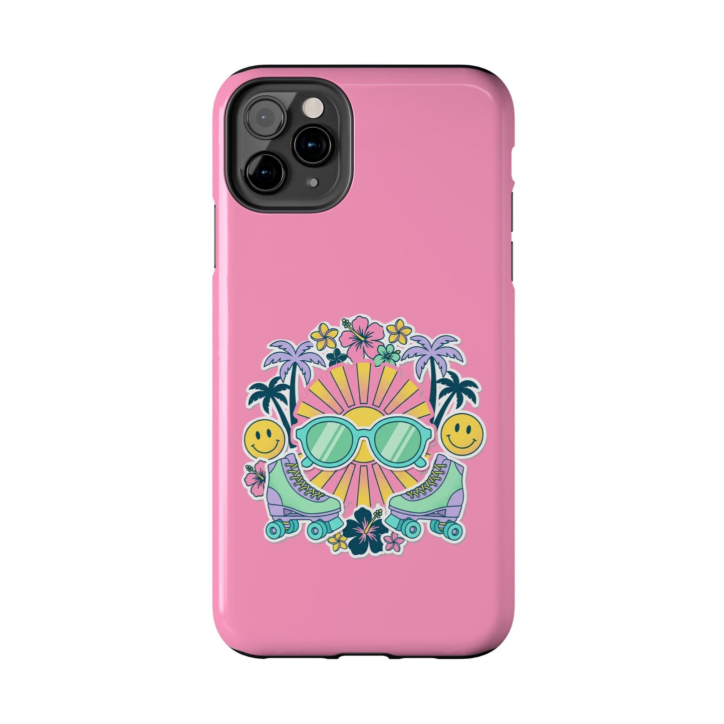 Retro Summer Phone Case — Y2K Palm Trees, Roller Skates & Smiley Collage