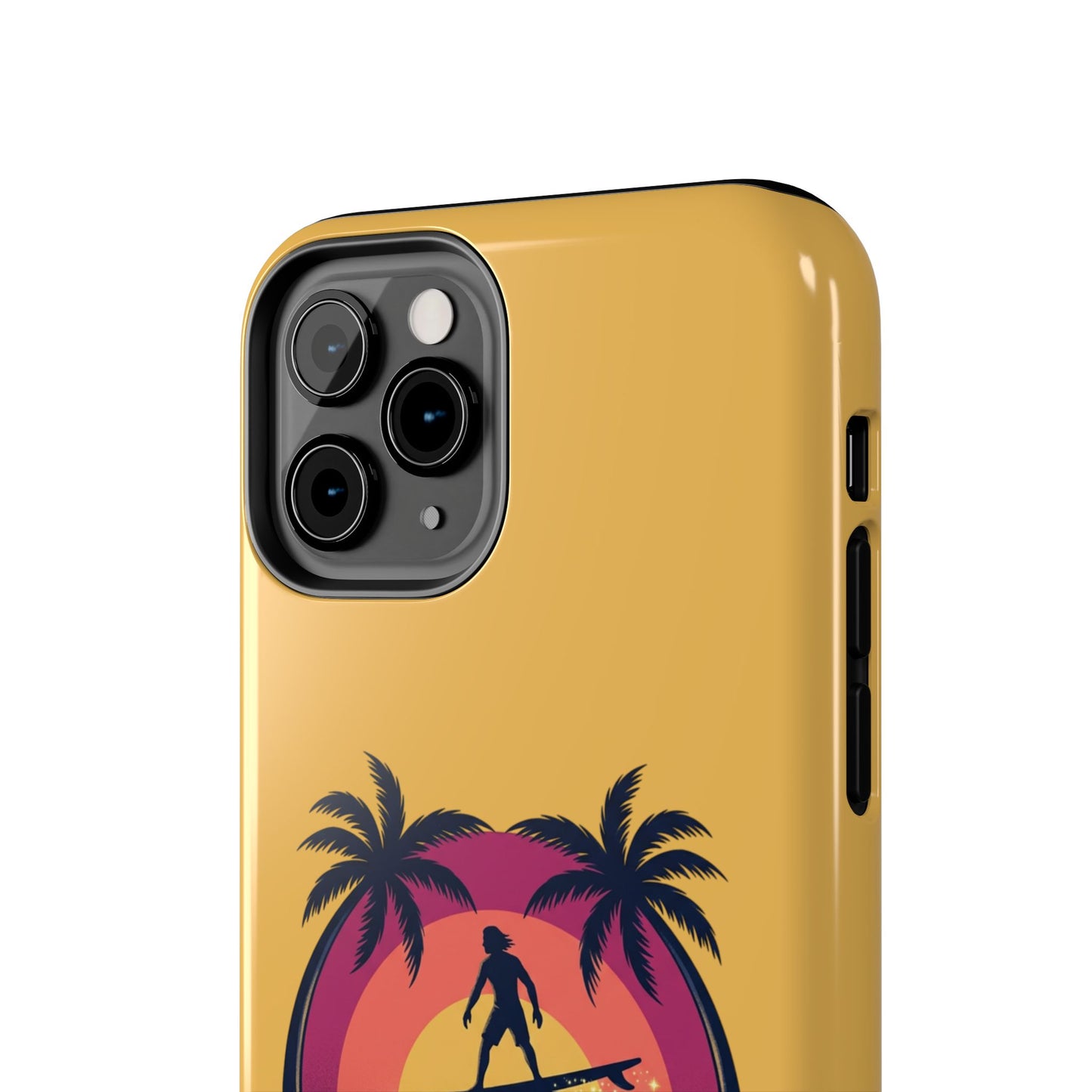 Surfing Dragon Phone Case — Silhouette Surfer with Palms & “Summer Vibes”