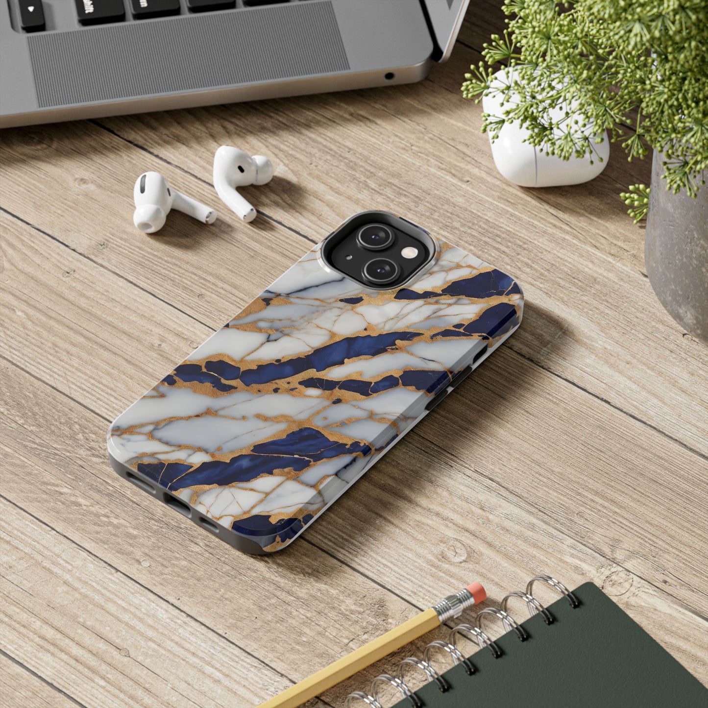 Stunning Marble Tough Phone Case - Elegant Blue & Gold Design Stylish Protection - for iPhone