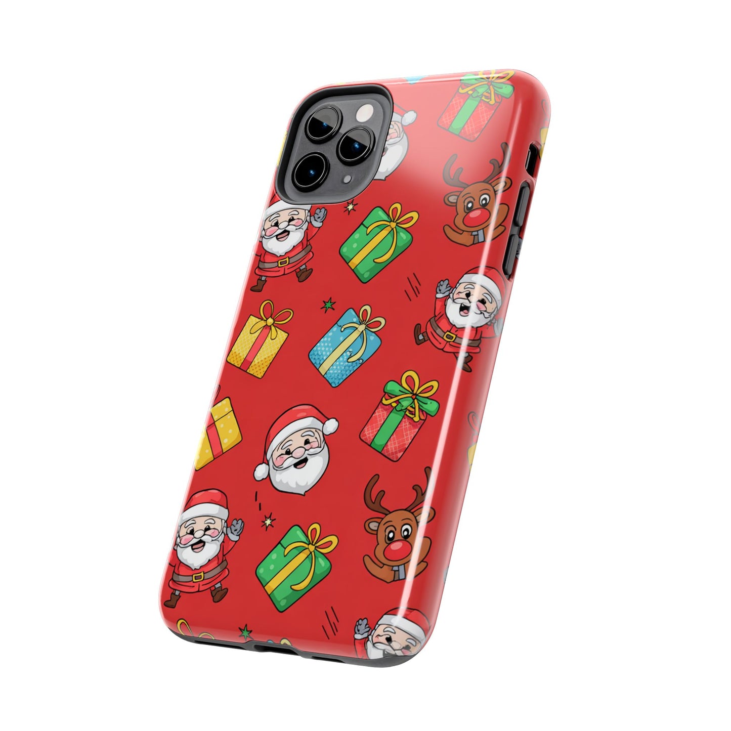 Festive Santa and Reindeer Tough Phone Case - Christmas Holiday Design