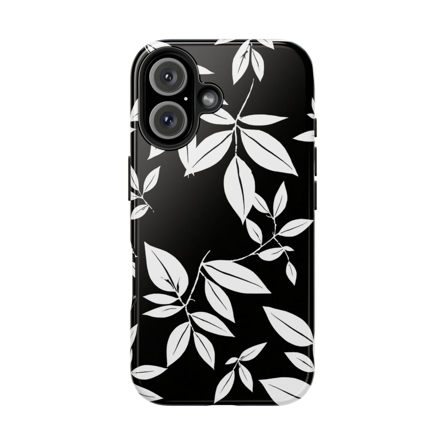 Chic Floral Tough Phone Case - Elegant Black & White Design for Stylish Protection