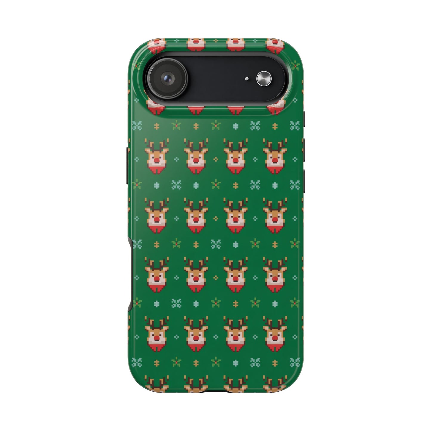 Pixel Art Christmas Rudolf Pattern Phone Case Green