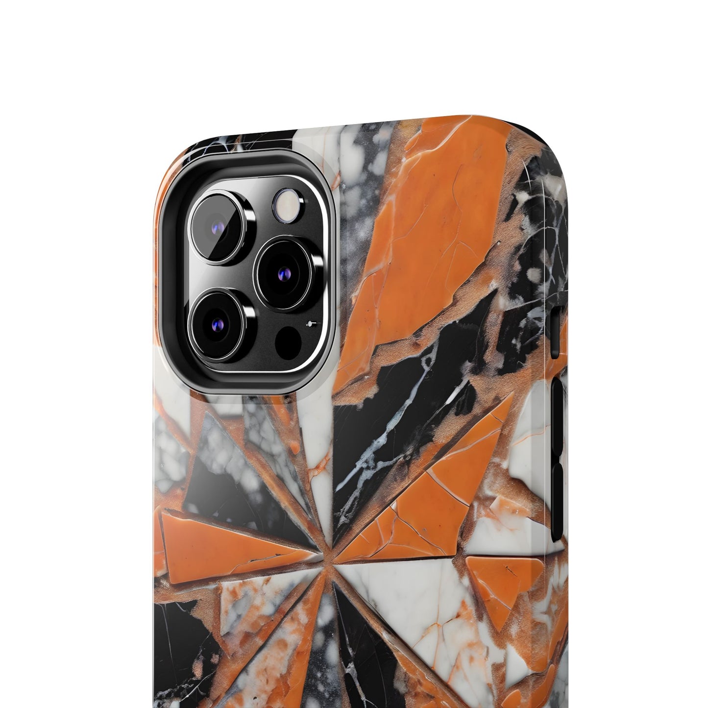 Shattered Pieces Marble Black and Orange Tough Phone Case - for iPhone