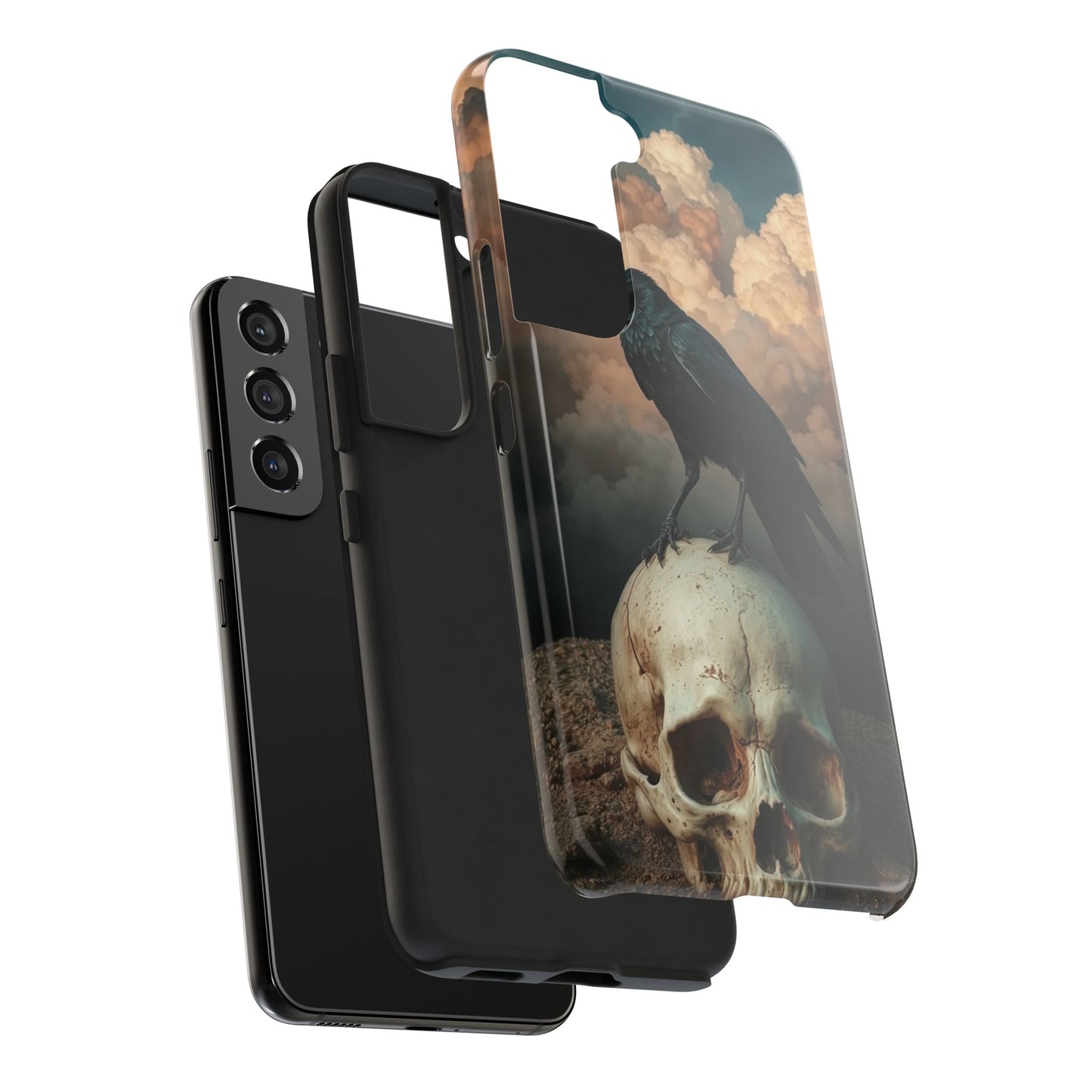 Gothic Raven Skull Tough Phone Case - Unique Protective Cover for Halloween Lovers