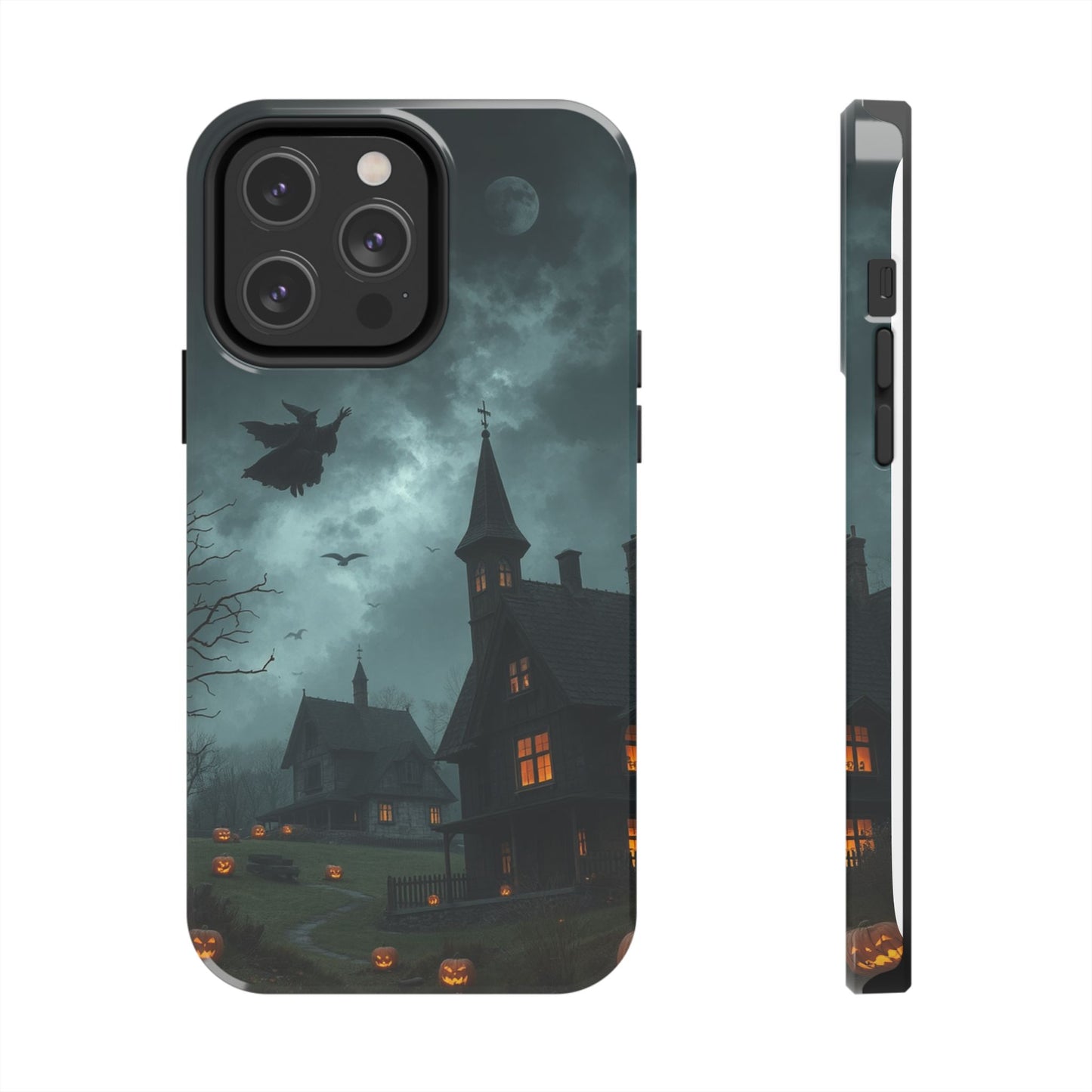 Halloween-Themed Tough Phone Case with Spooky House Design
