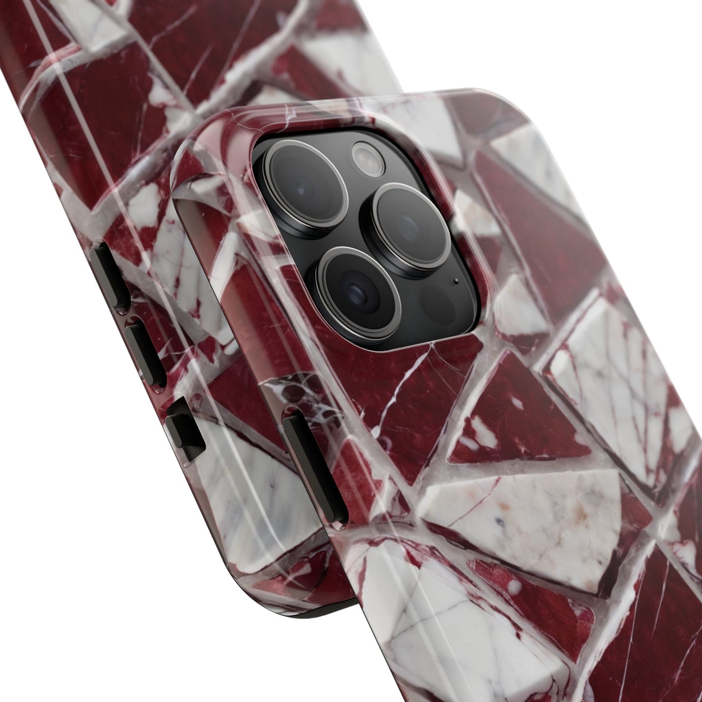 Elegant Red Pieces Marble Pattern Tough Phone Case - Stylish Protection for iPhone