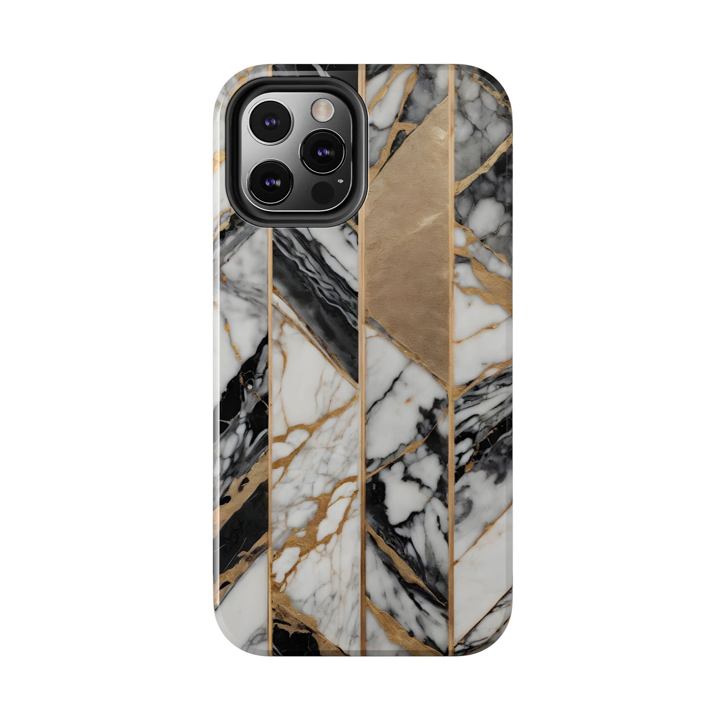 Marble Lines Tough Phone Case with Gold Accents - for iPhone
